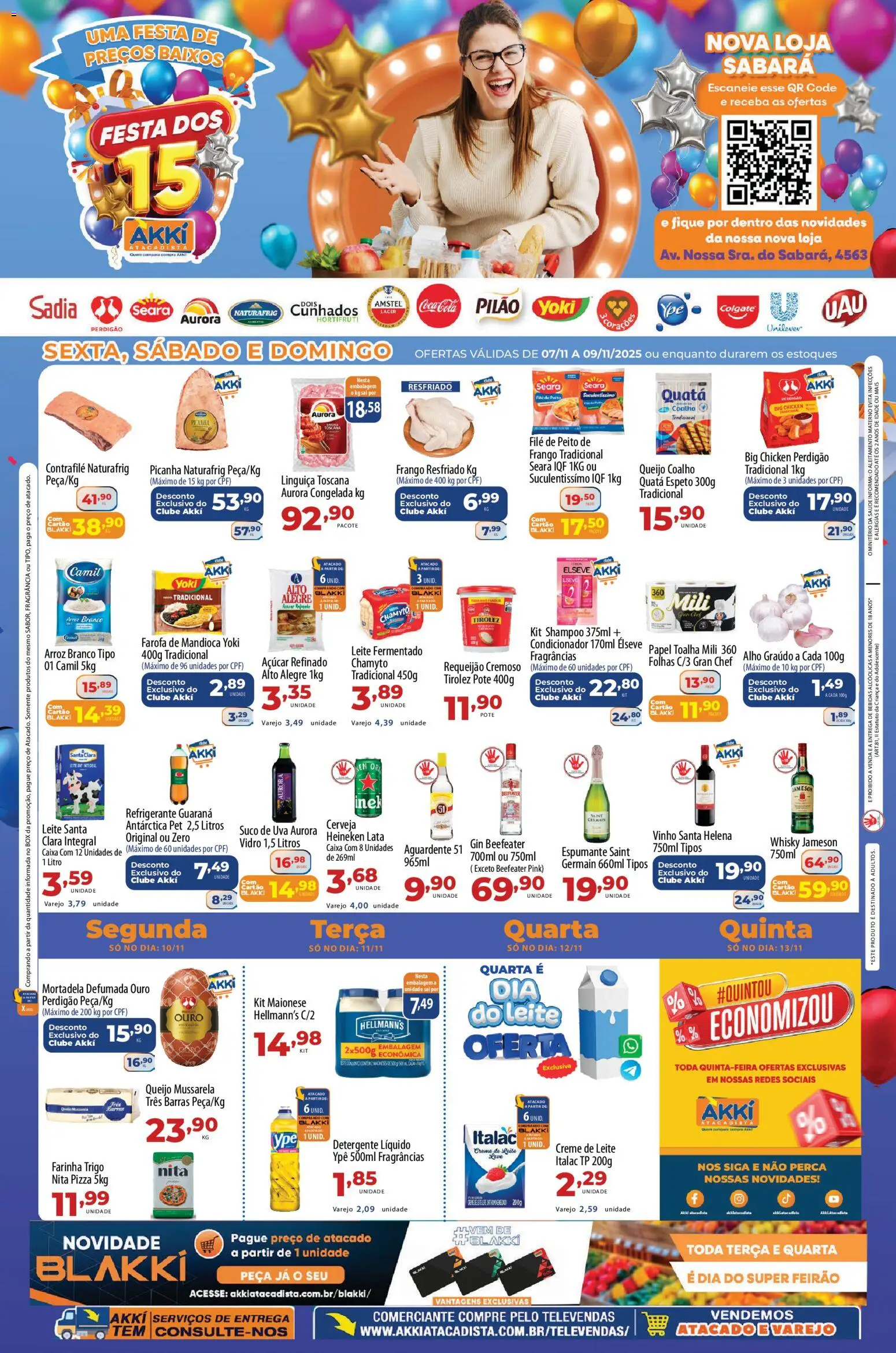 Akki Atacadista Folheto - válido de 07.11.2025 | Página: 1 | Produtos: Mandioca, Linguiça, Picanha, Leite fermentado