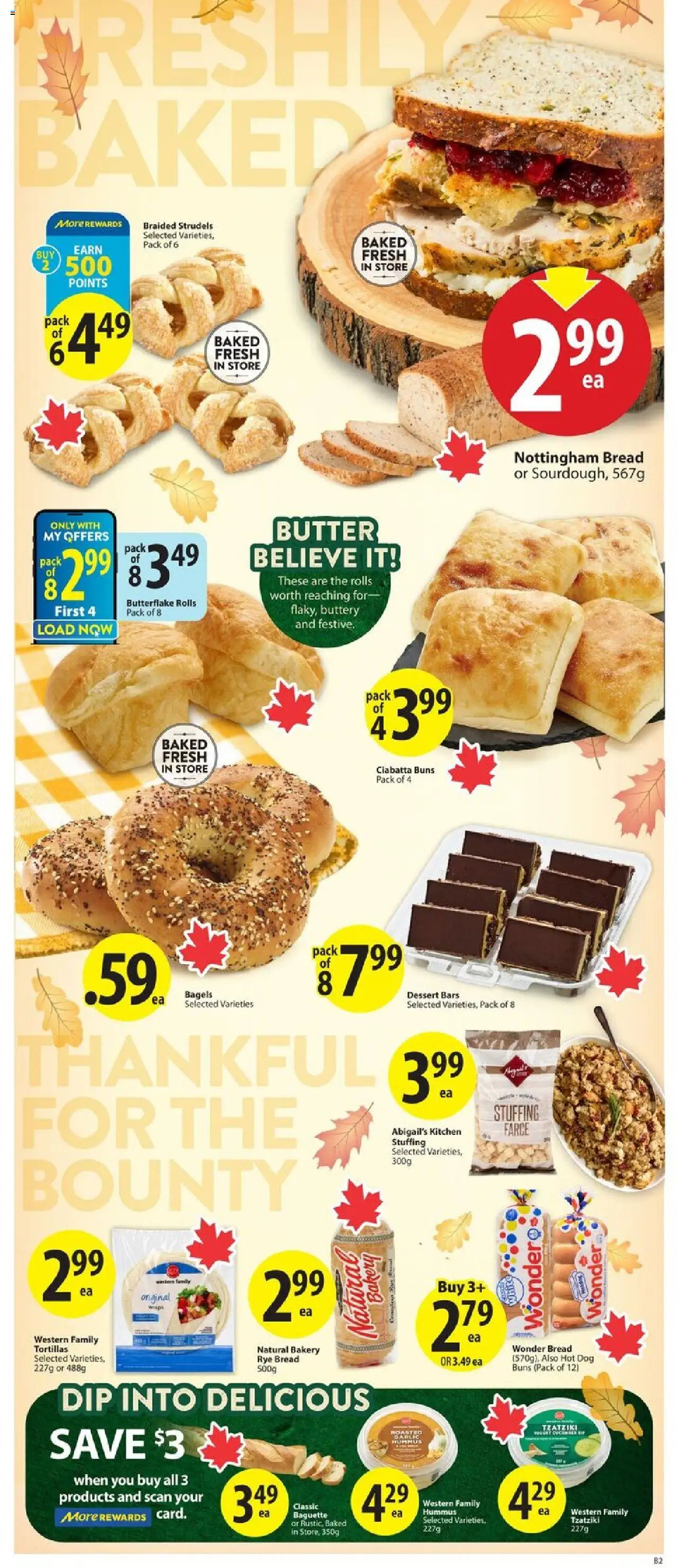Save on foods flyer valid from 02.10.2025 | Page: 11 | Products: Bakery, Butter, Bread