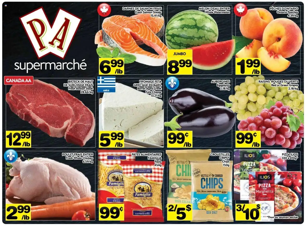 Pa Supermarché flyer valid from 11.08.2025 | Page: 1 | Products: Pasta, Chips, Cheese, Chicken