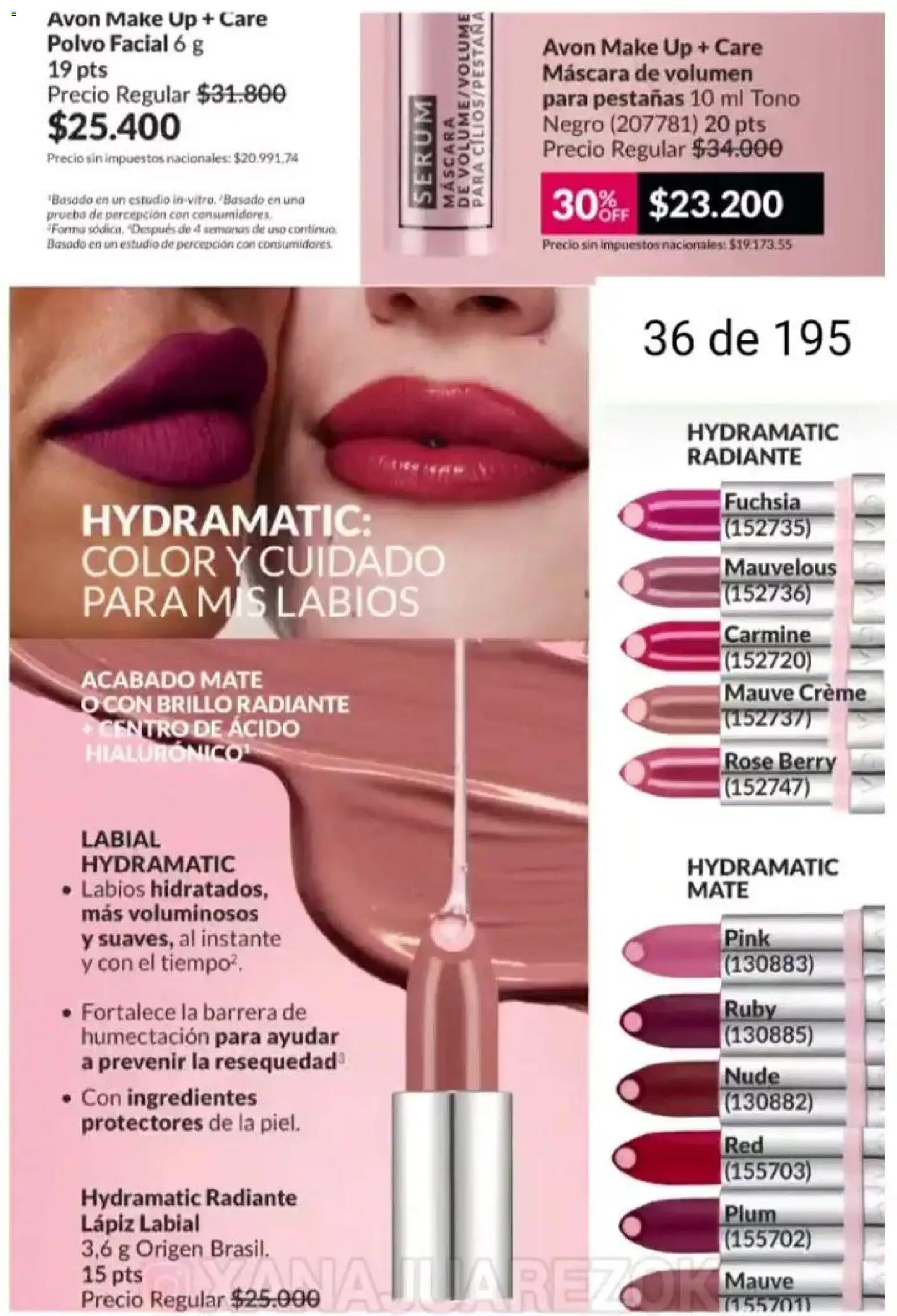 Catálogo AVON Campaña 1/2026 │ válido desde el 01.01.2026 | Página: 30 | Productos: Polvo, Serum, Lápiz labial, Brillo