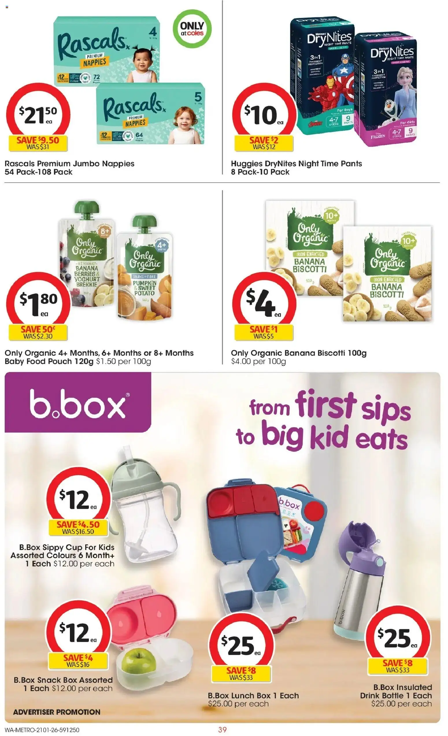 Coles catalogue - valid from 21.01.2026 | Page: 39 | Products: Box, Yoghurt, Baby food, Pants