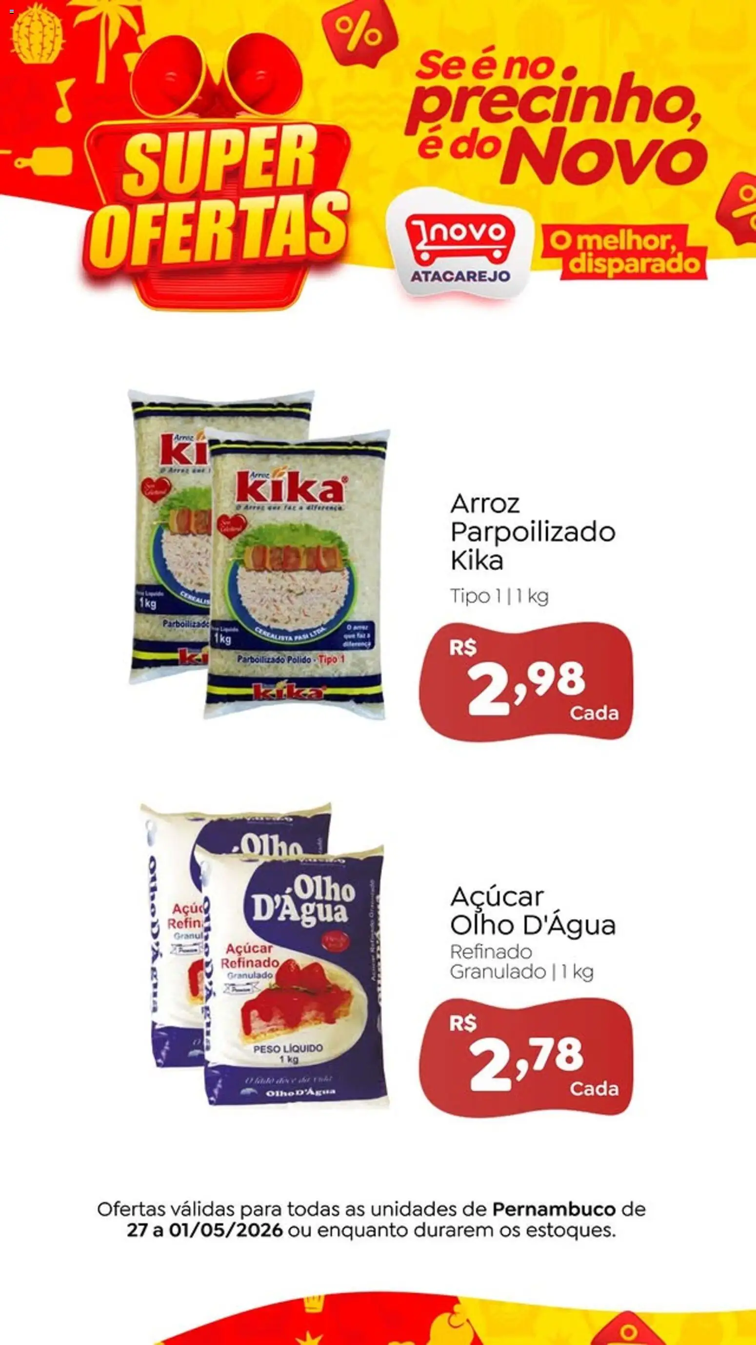 Novo Atacarejo Folheto - válido de 27.04.2026 | Página: 2 | Produtos: Arroz, Açúcar, Granulado