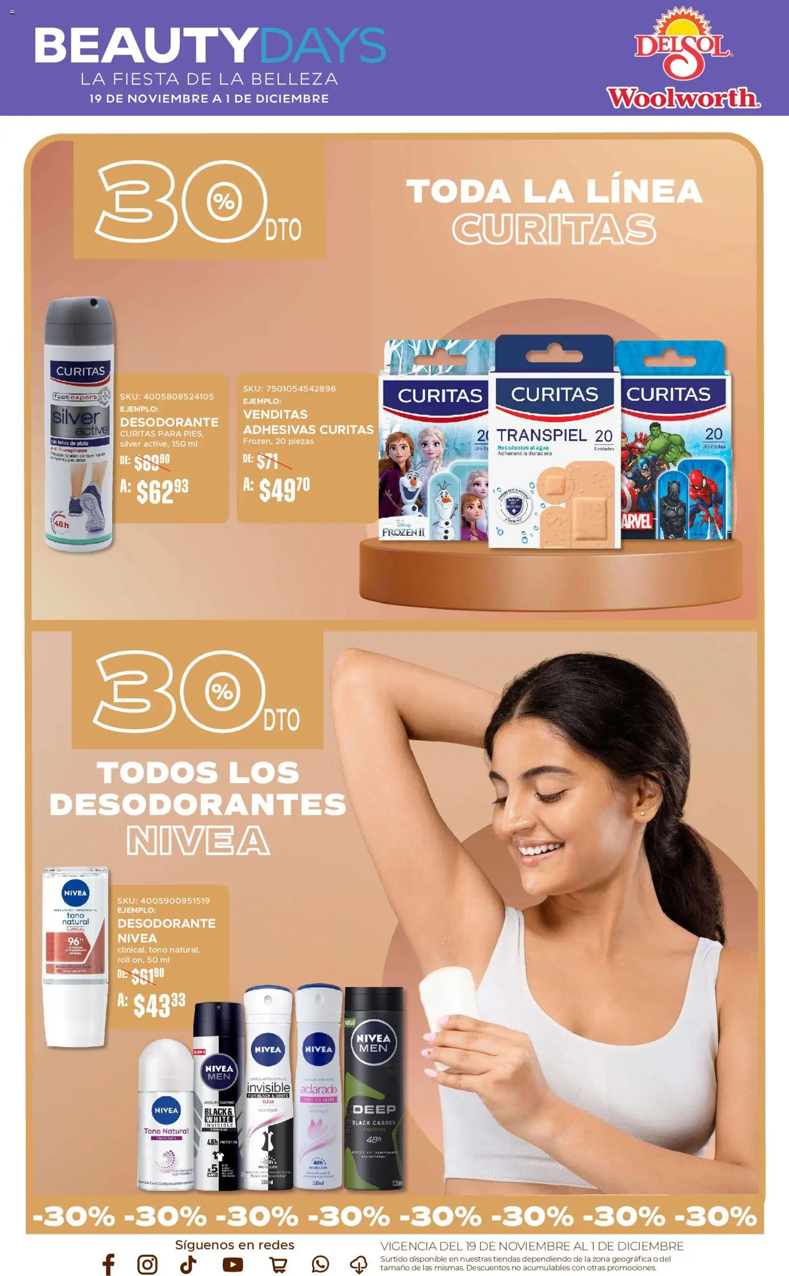 Nuevas ofertas de Del Sol y Woolworth válidas en toda la República Mexicana desde el 19.11.2025. ¡Encuentra las mejores ofertas en Del Sol y Woolworth Beauty Days! | Página: 3 | Productos: Desodorante, Antitranspirante, Agua