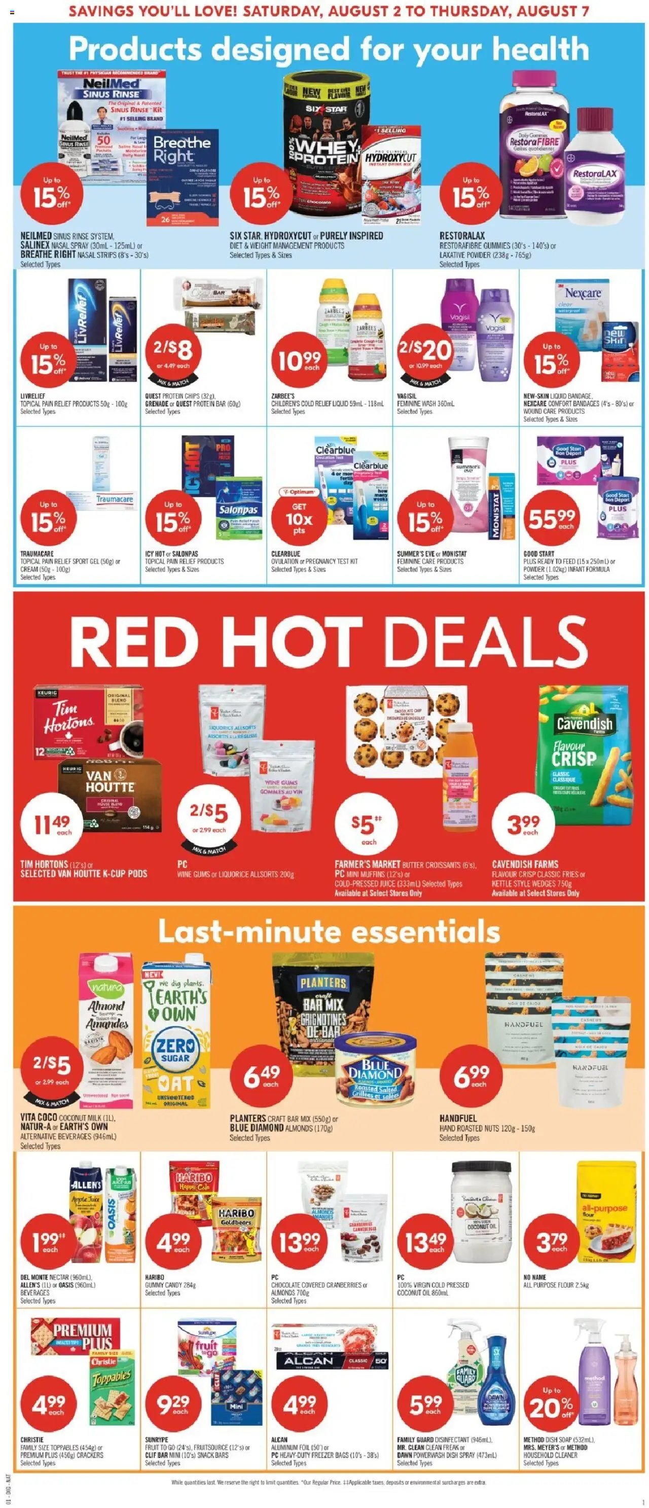 Shoppers flyer valid from 02.08.2025 | Page: 14 | Products: Chips, Nuts, Milk, Oil