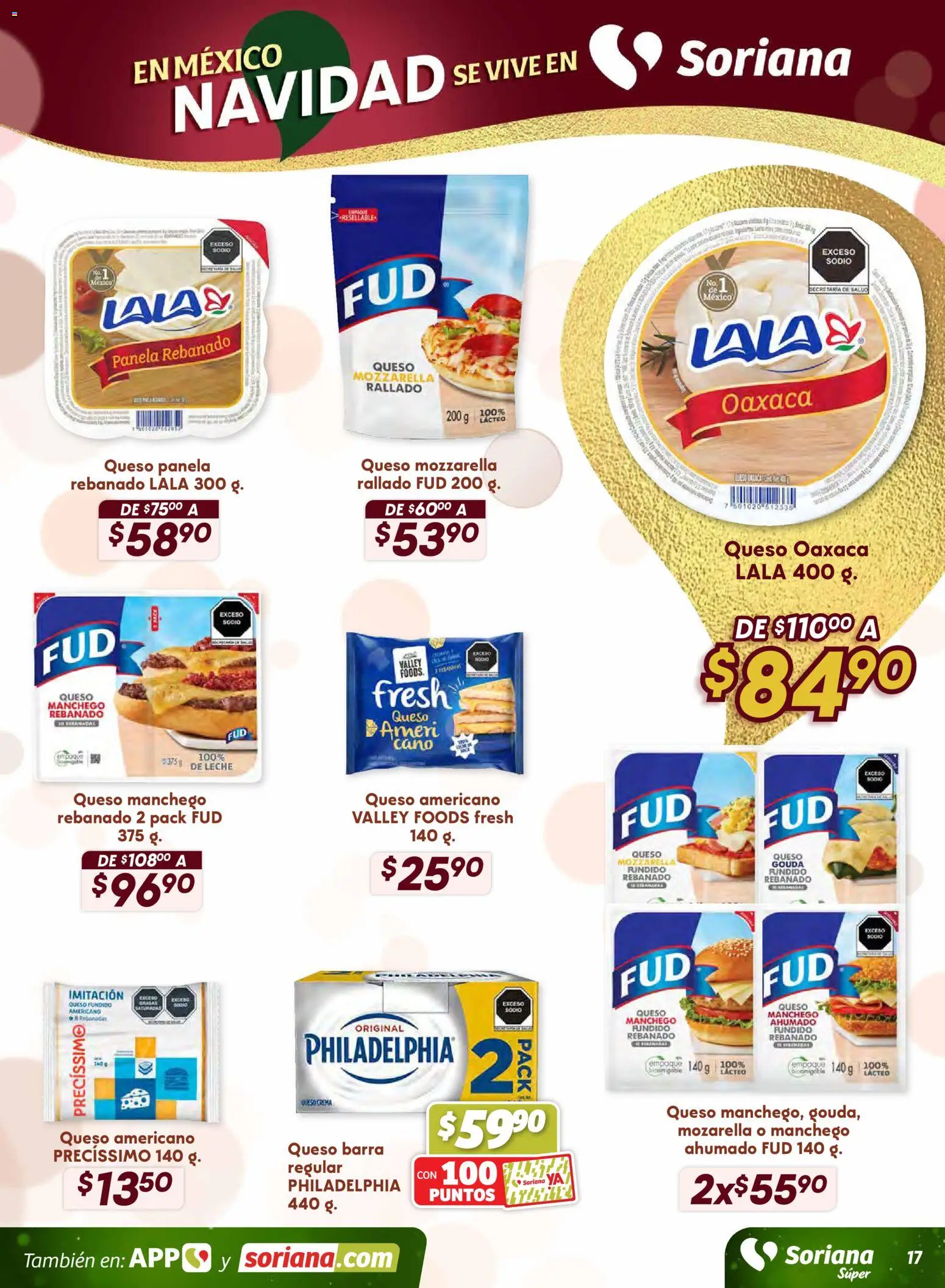 Nuevas ofertas de Soriana válidas en toda la República Mexicana desde el 18.11.2025. ¡Encuentra las mejores ofertas en Soriana - Preciazazaso Súper: Chih, Coah, Dur, NL, SLP, Tamps, Zac! | Página: 17 | Productos: Mozarella, Leche, Queso, Barra