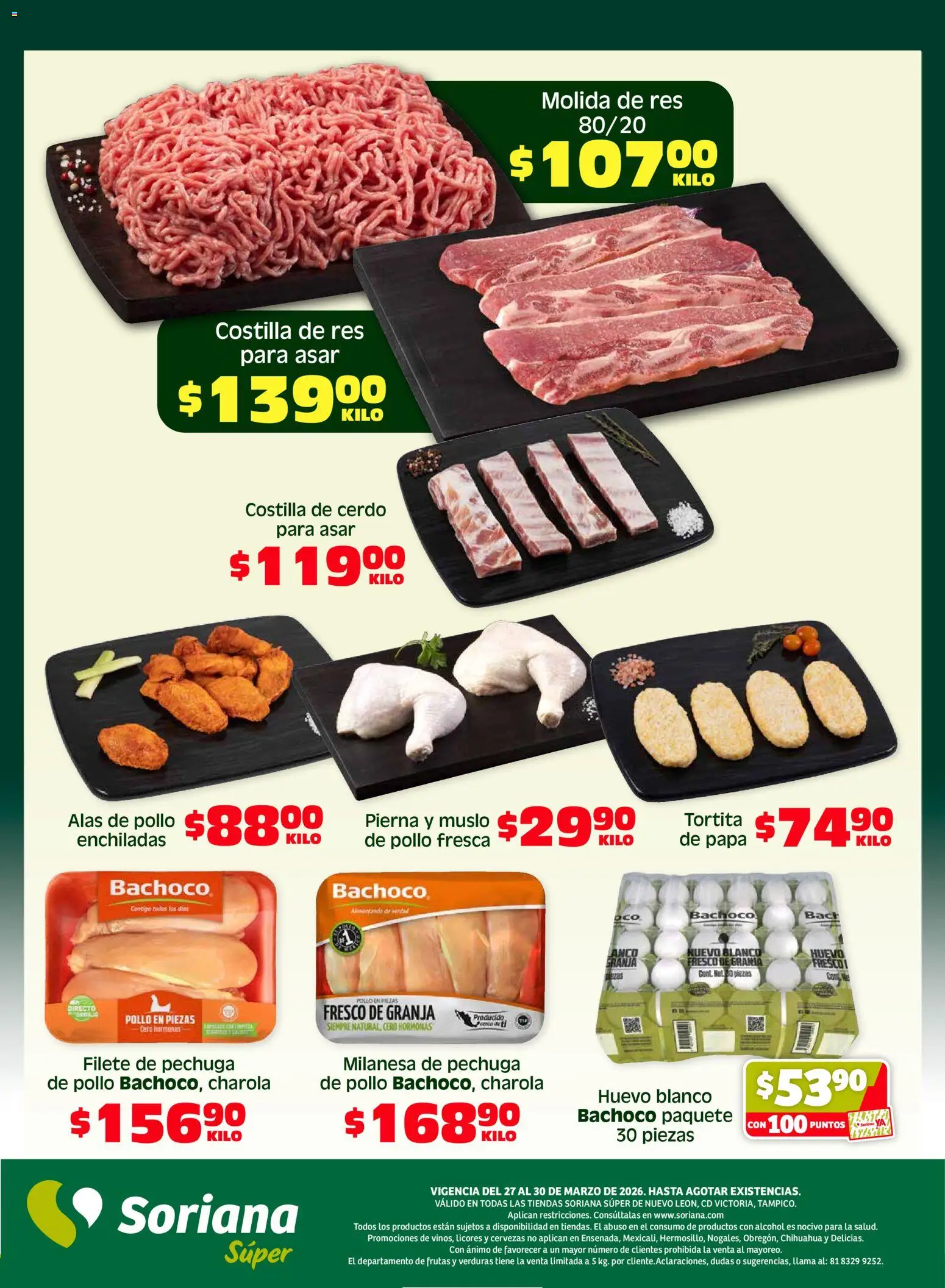 Nuevas ofertas de Soriana válidas en toda la República Mexicana desde el 27.03.2026. ¡Encuentra las mejores ofertas en Soriana Fin de Semana Súper: Nuevo León, Ciudad Victoria y Tampico! | Página: 3 | Productos: Pollo, Milanesa, Huevo, Cerdo