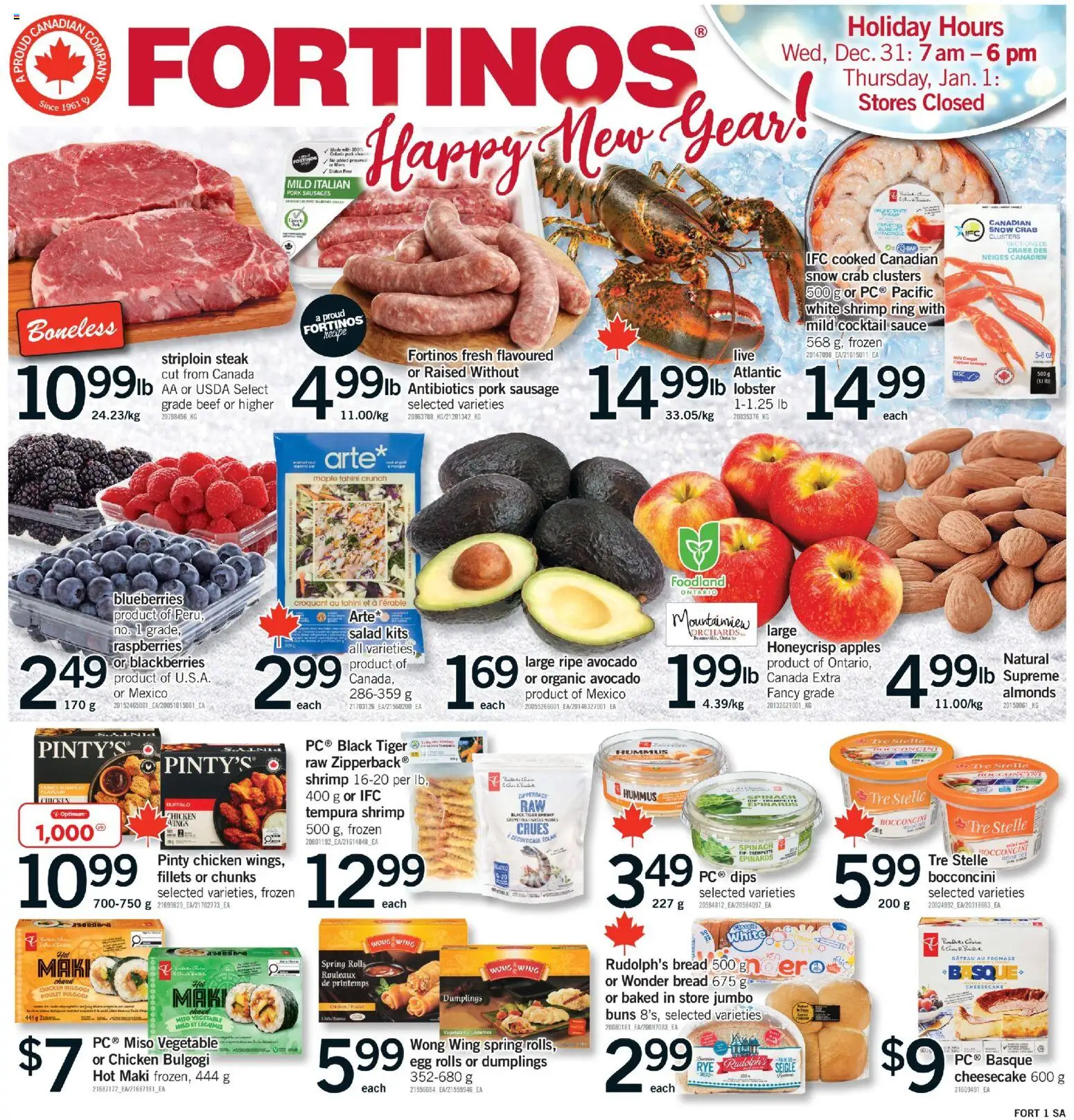 Fortinos flyer valid from 27.12.2025 | Page: 1 | Products: Salad, Bread, Chicken, Pork