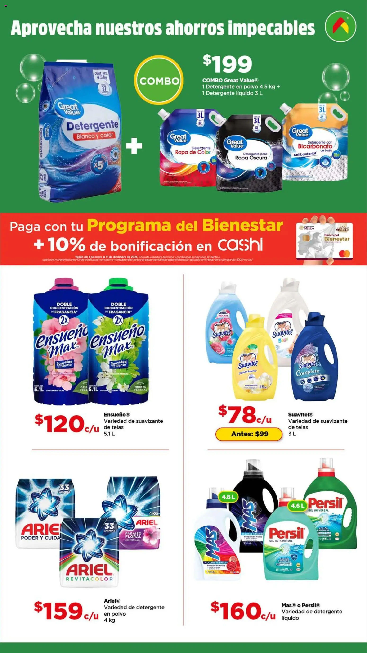 Nuevas ofertas de Bodega Aurrerá válidas en toda la República Mexicana desde el 26.12.2025. ¡Encuentra las mejores ofertas en Bodega Aurrerá folleto Feria de la limpieza! | Página: 4 | Productos: Detergente, Suavizante, Suavizante de telas, Ropa
