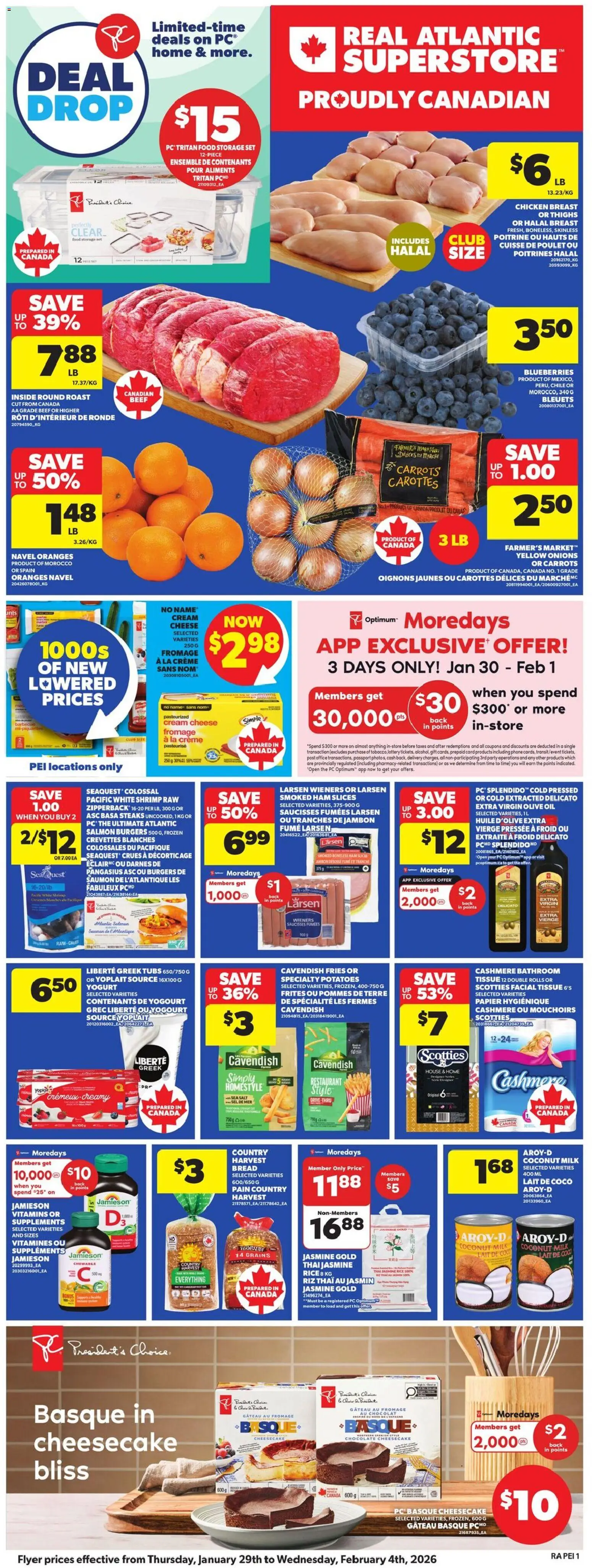 Atlantic Superstore flyer valid from 29.01.2026 | Page: 3 | Products: Rice, Beef, Potatoes, Ham