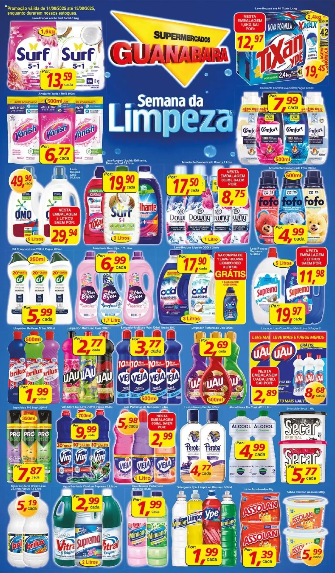 Supermercados Guanabara Folheto - válido de 14.08.2025 | Página: 12 | Produtos: Cloro, Alvejante, Roupas, Vanish