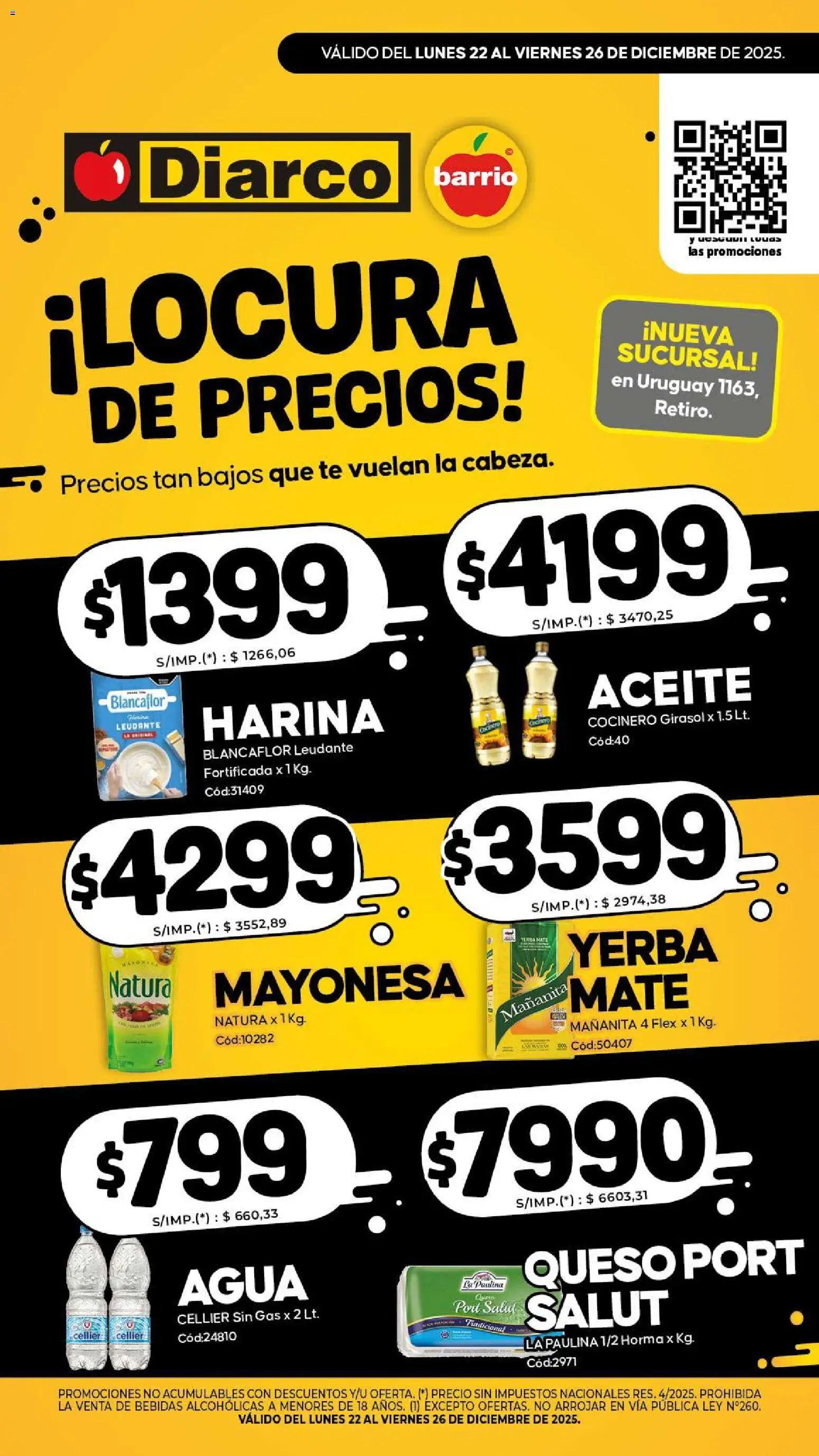 Diarco - Especial Locura De Precios │ válido desde el 22.12.2025 | Página: 1 | Productos: Aceite, Agua, Queso, Té