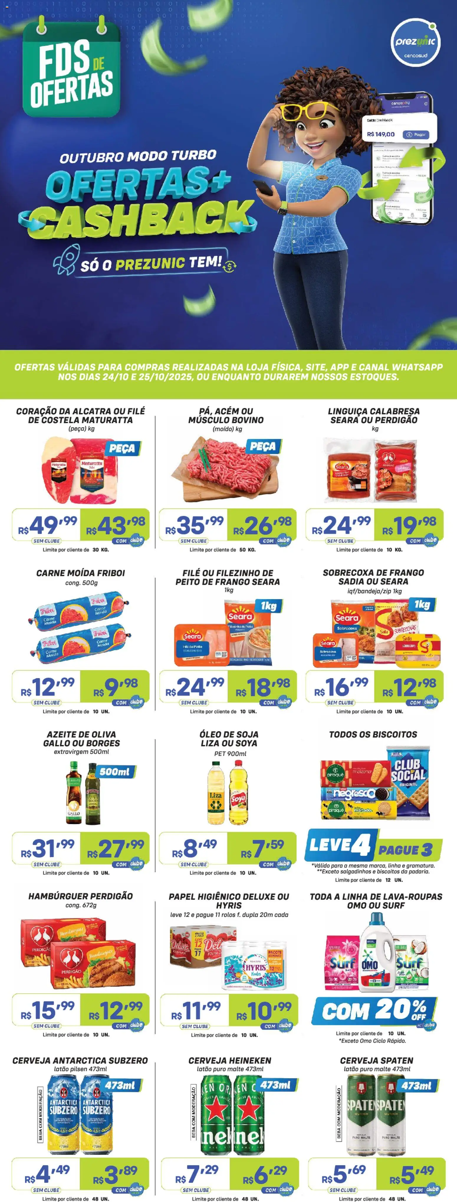 Prezunic Folheto - válido de 24.10.2025 | Página: 1 | Produtos: Cerveja, Heineken, Biscoitos, Carne moida friboi