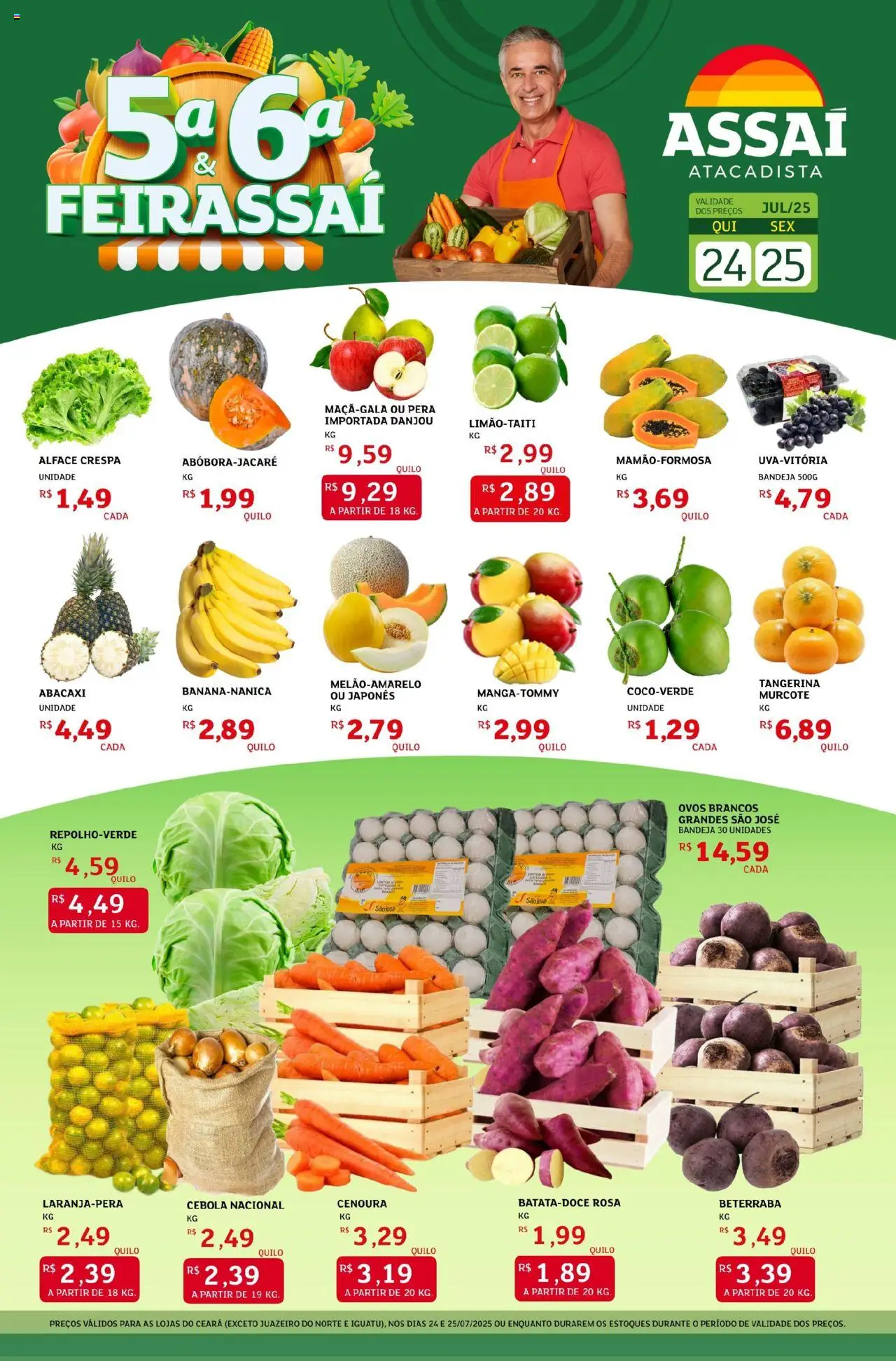 Assaí Atacadista Folheto - válido de 24.07.2025 | Página: 1 | Produtos: Pera, Beterraba, Ovos, Cenoura