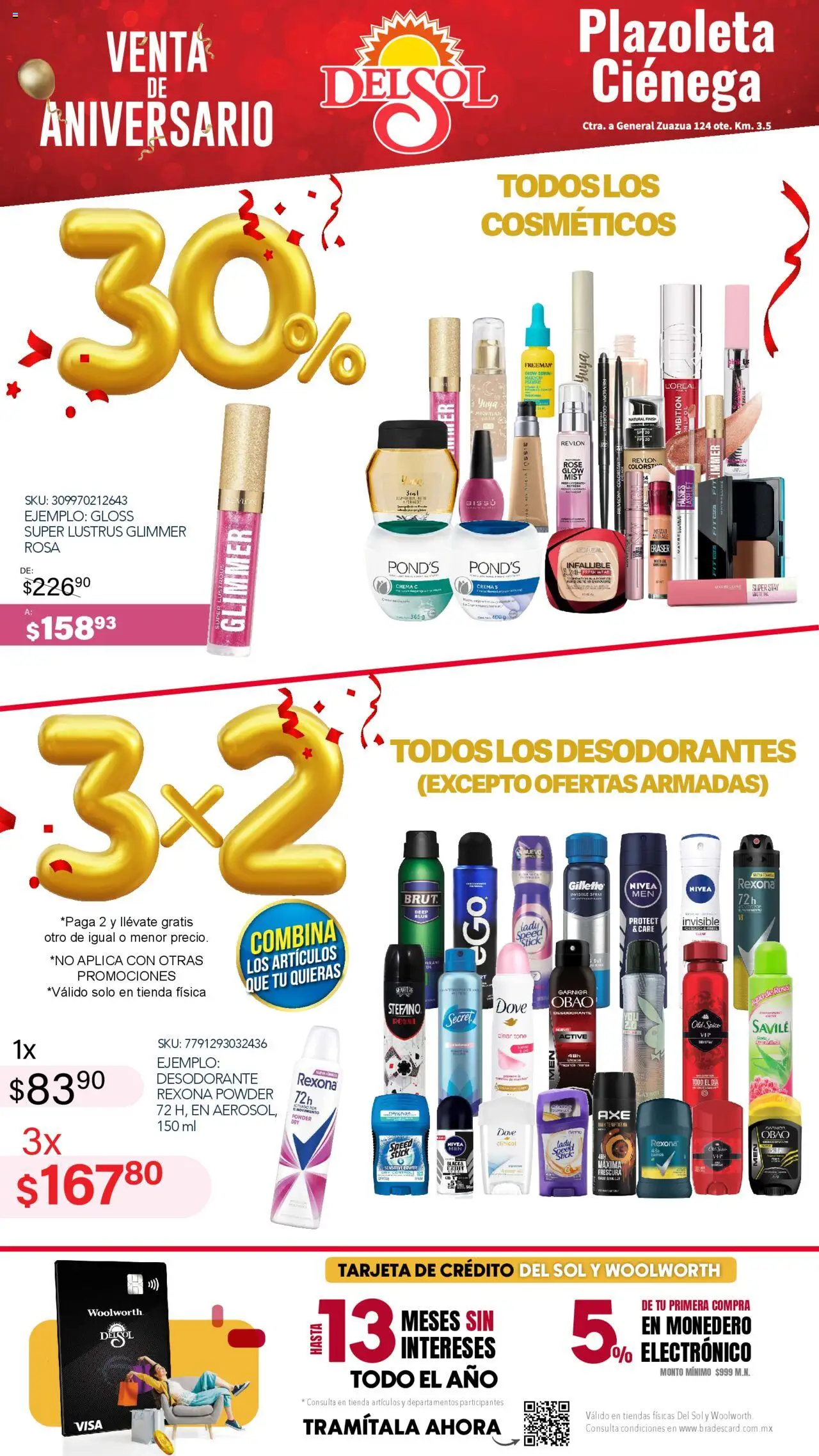 Nuevas ofertas de Del Sol y Woolworth válidas en toda la República Mexicana desde el 16.10.2025. ¡Encuentra las mejores ofertas en Del Sol y Woolworth - Catálogo Aniversario Apertura Del Sol Ciénega! | Página: 6 | Productos: Desodorante, Serum, Monedero, Maquillaje