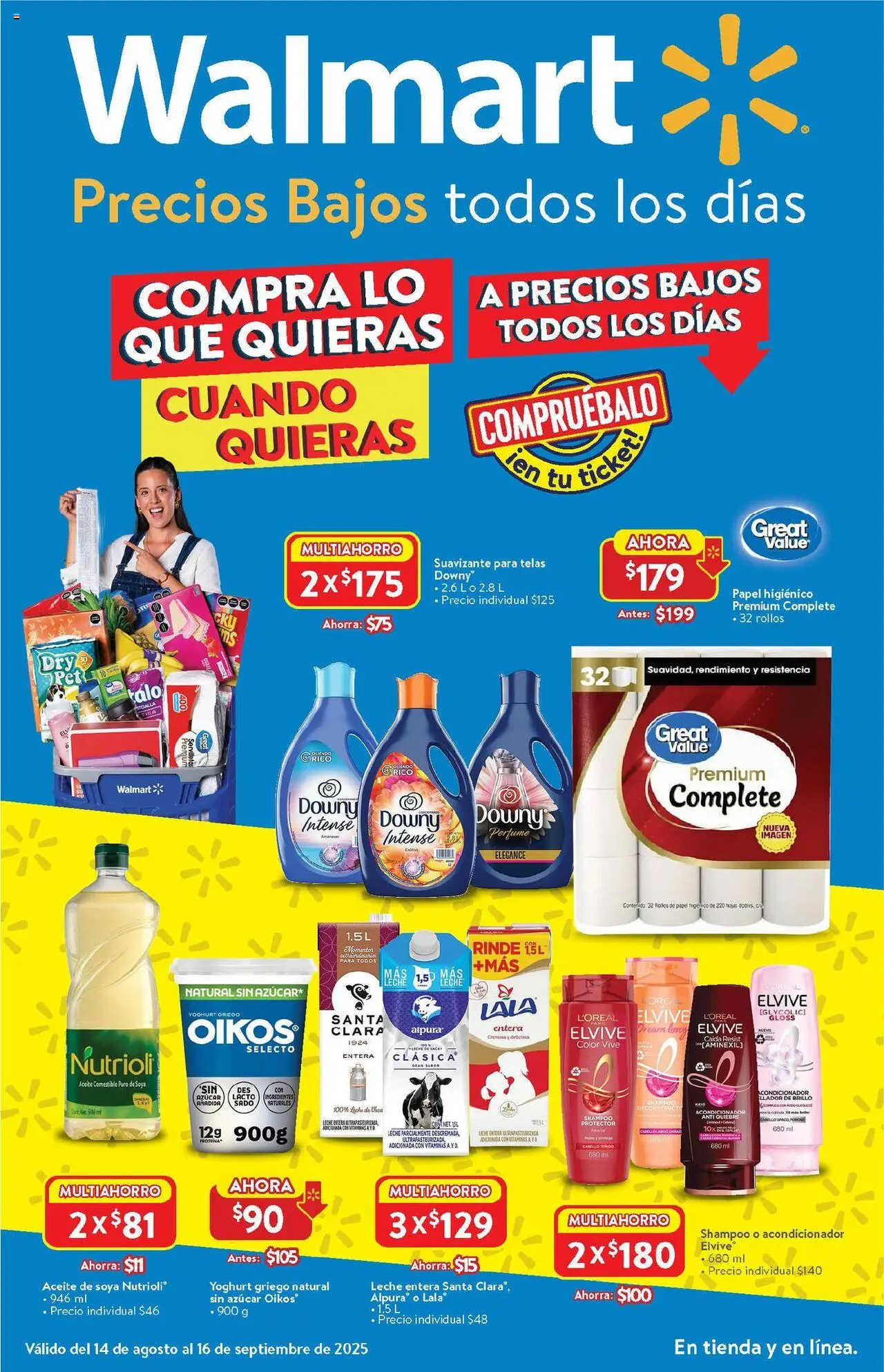 Nuevas ofertas de Walmart válidas en toda la República Mexicana desde el 14.08.2025. ¡Encuentra las mejores ofertas en Walmart - Folleto! | Página: 1 | Productos: Leche, Brillo, Papel higiénico, Acondicionador
