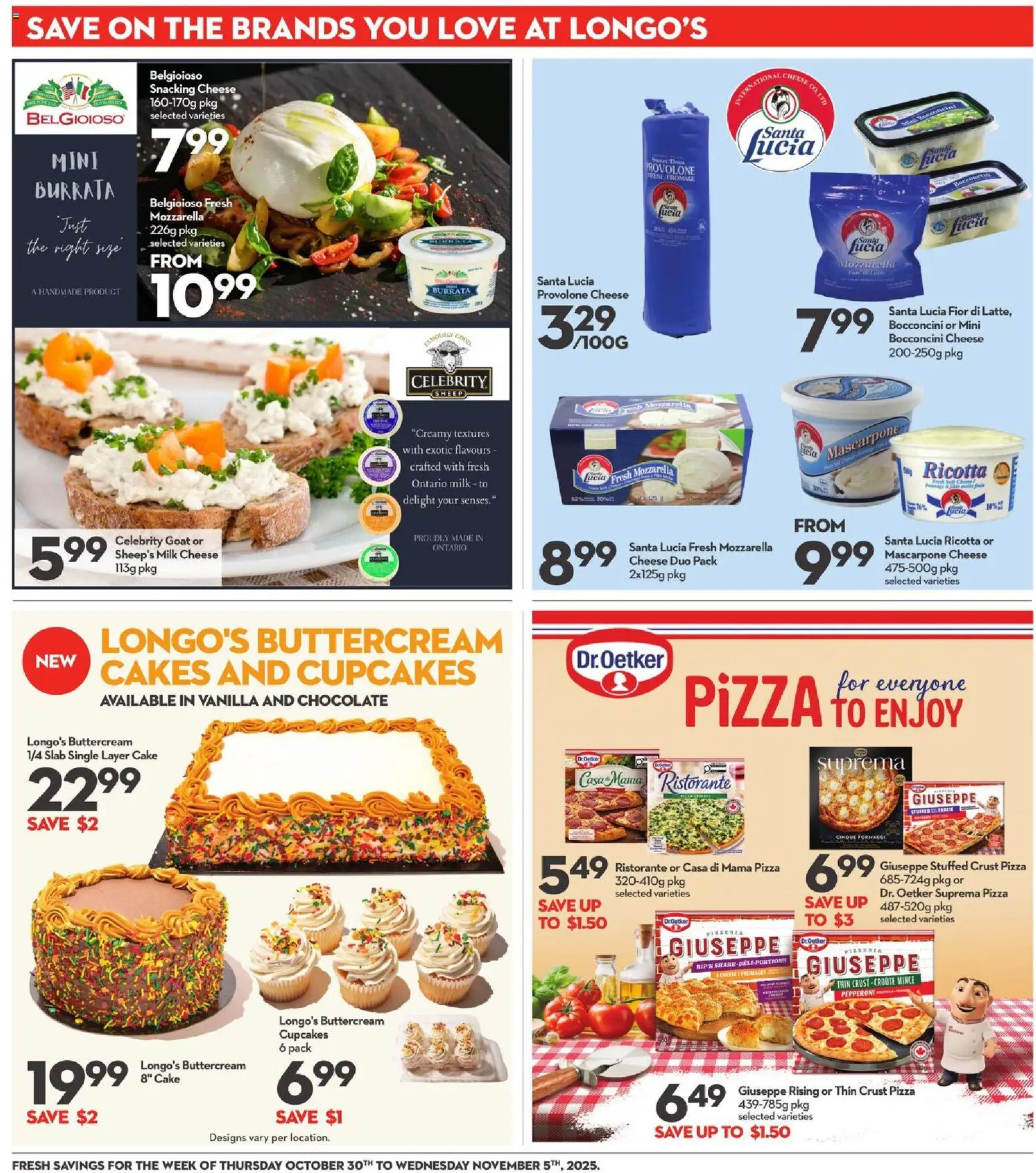Longo's flyer valid from 30.10.2025 | Page: 20 | Products: Milk, Cheese, Chocolate, Pizza