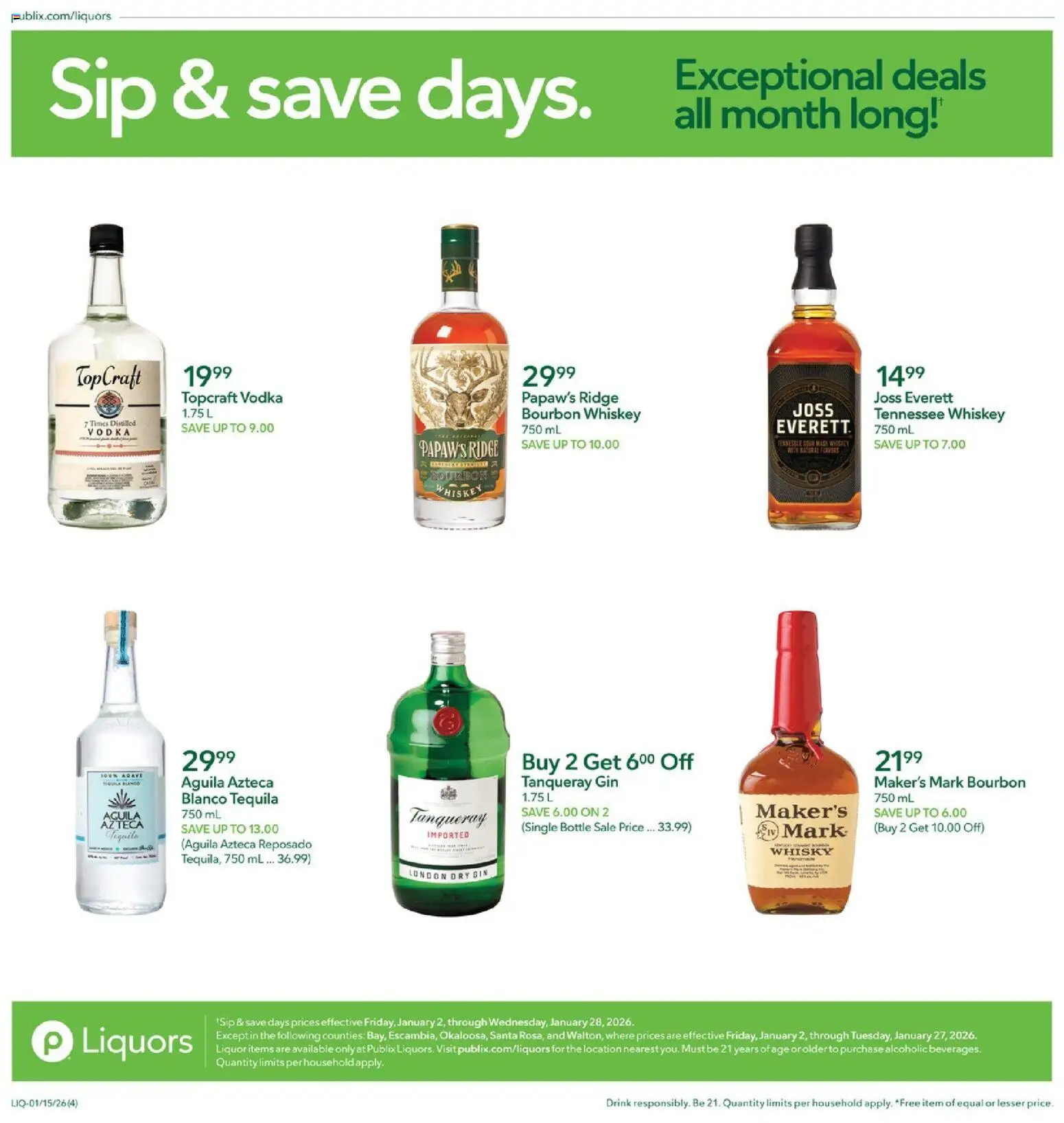 Publix Liquor - valid from 15.01.2026 | Page: 4 | Products: Ridge, Bourbon, Gin, Vodka