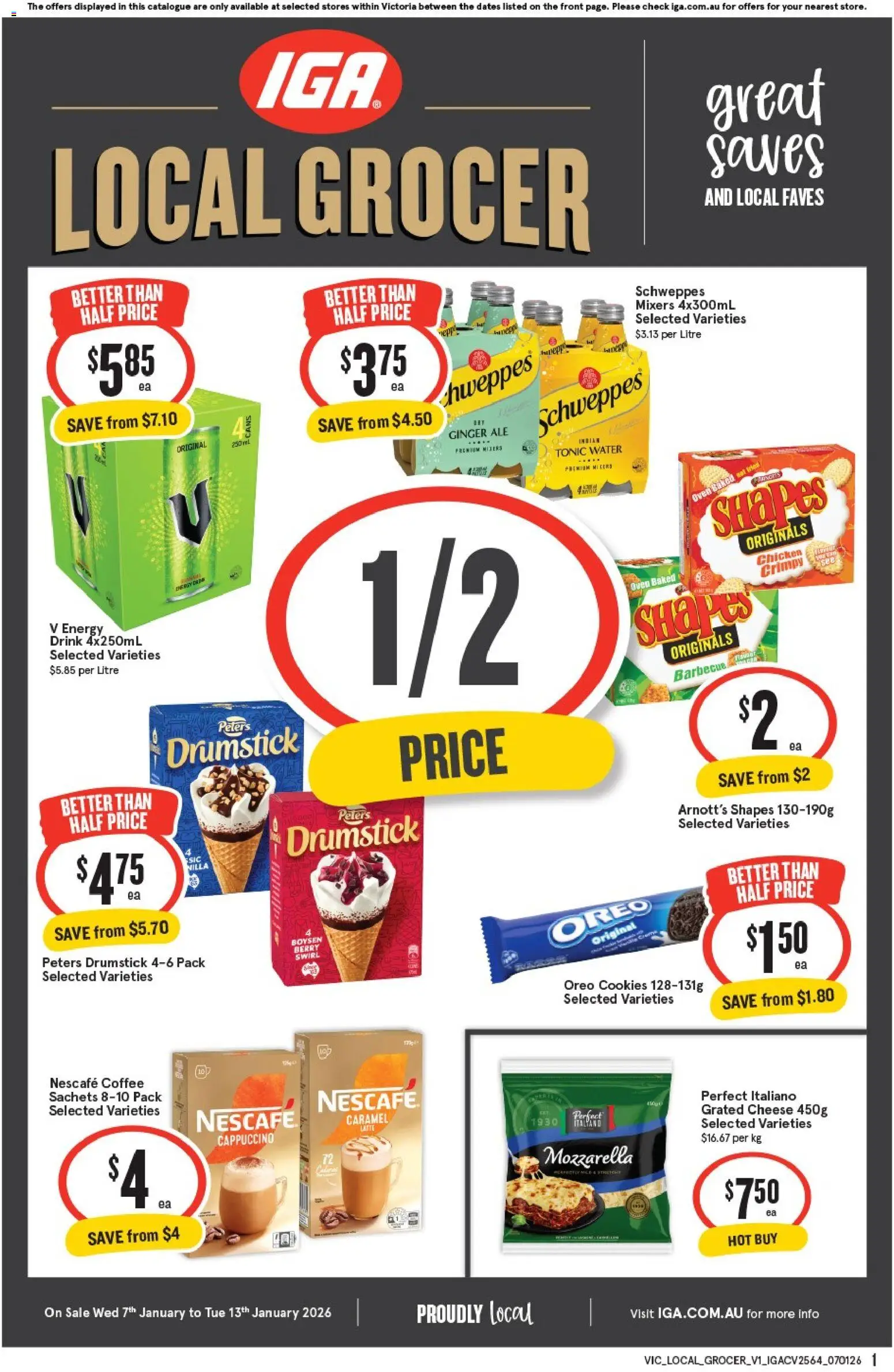 IGA catalogue - valid from 07.01.2026 | Page: 1 | Products: Cheese, Coffee, Chicken, Water