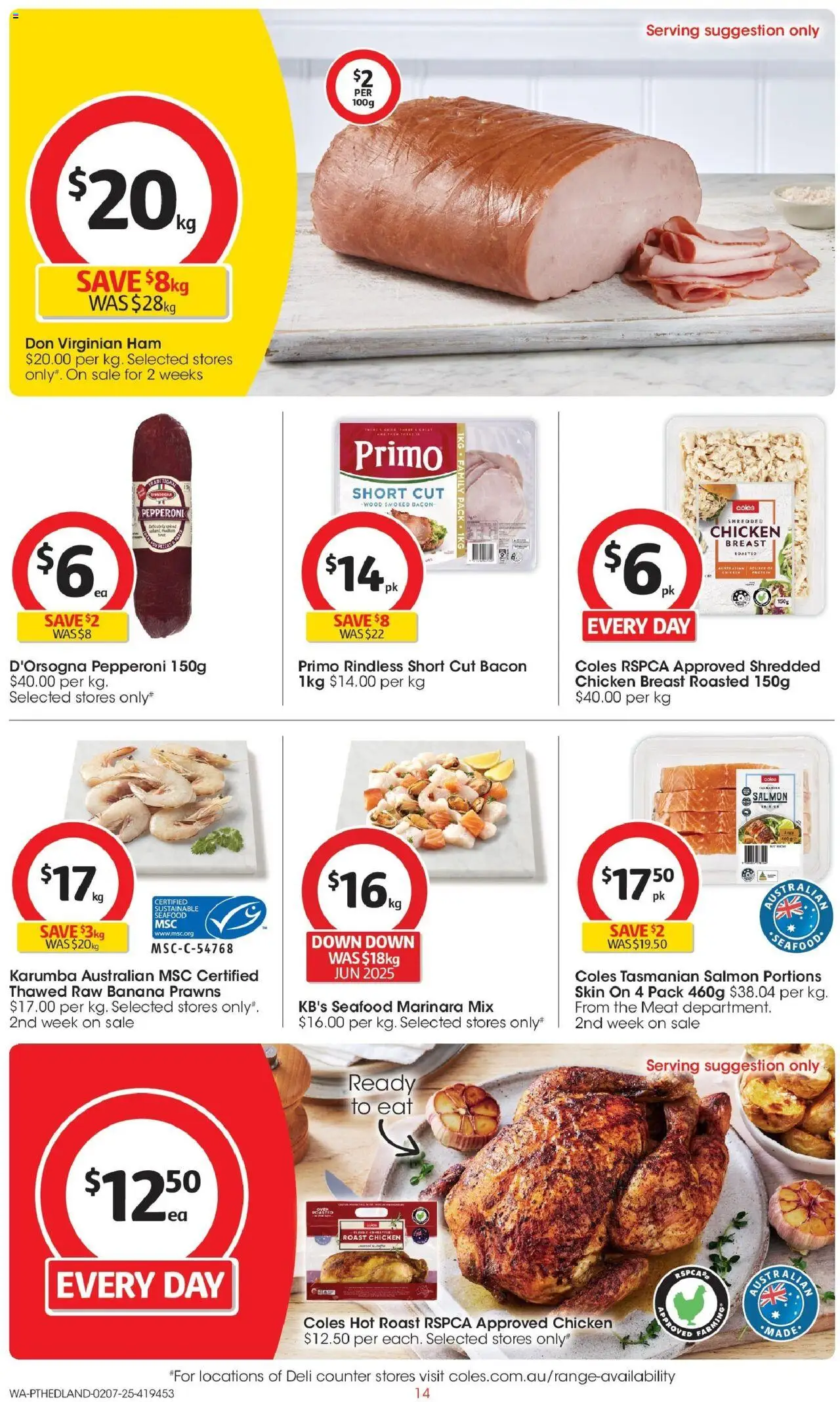 Coles catalogue - valid from 02.07.2025 | Page: 14 | Products: Chicken, Meat, Prawns, Wood
