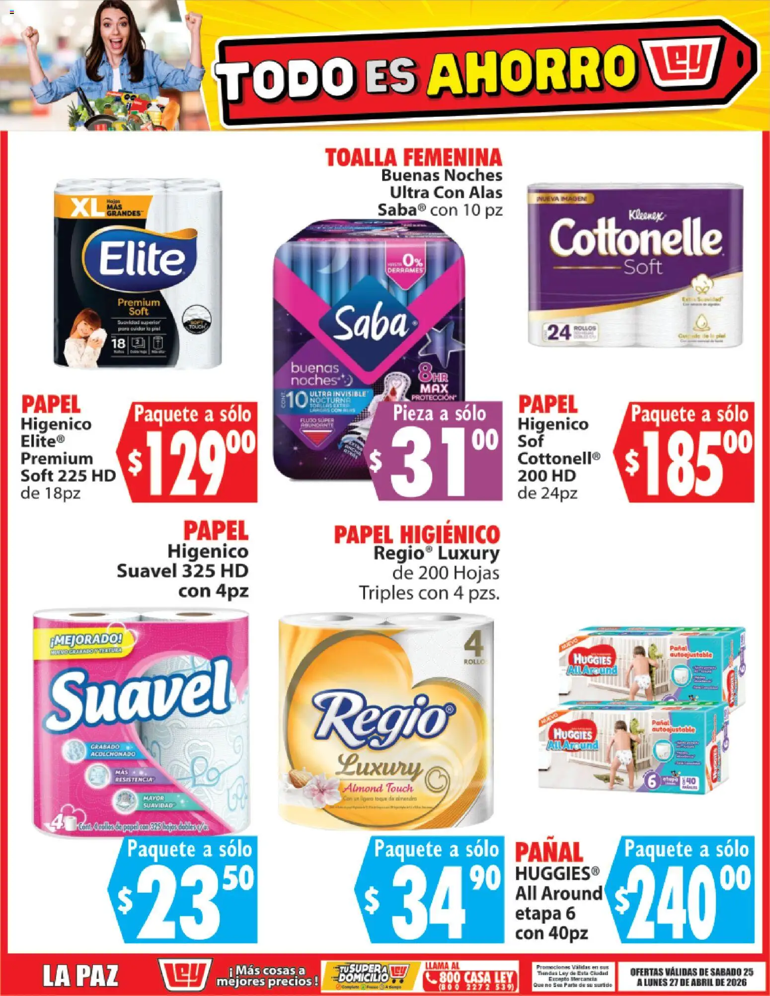 Nuevas ofertas de Casa Ley válidas en toda la República Mexicana desde el 25.04.2026. ¡Encuentra las mejores ofertas en Casa Ley folleto Todo es ahorro! | Página: 6 | Productos: Toalla, Papel higiénico, Toallas