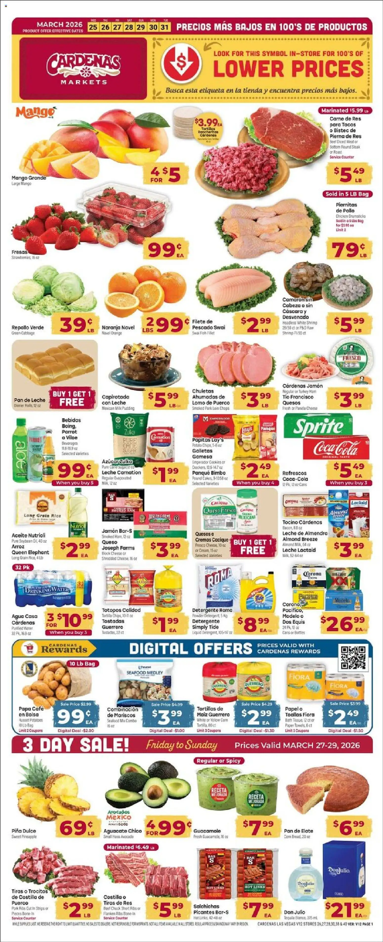 Cardenas Weekly Ad - NV - valid from 25.03.2026 | Page: 1 | Products: Pork, Fish, Detergent, Bag