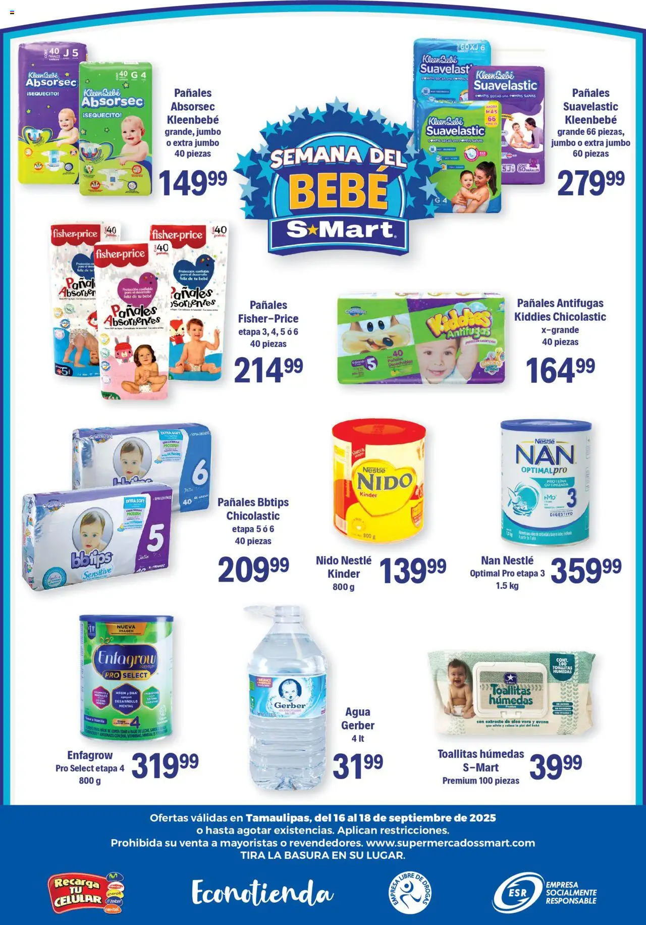 Nuevas ofertas de S-Mart válidas en toda la República Mexicana desde el 16.09.2025. ¡Encuentra las mejores ofertas en S-Mart - Folleto de Feria - Reynosa (y Rio Bravo)! | Página: 6 | Productos: Avena, Agua, Toallitas húmedas, Pañales