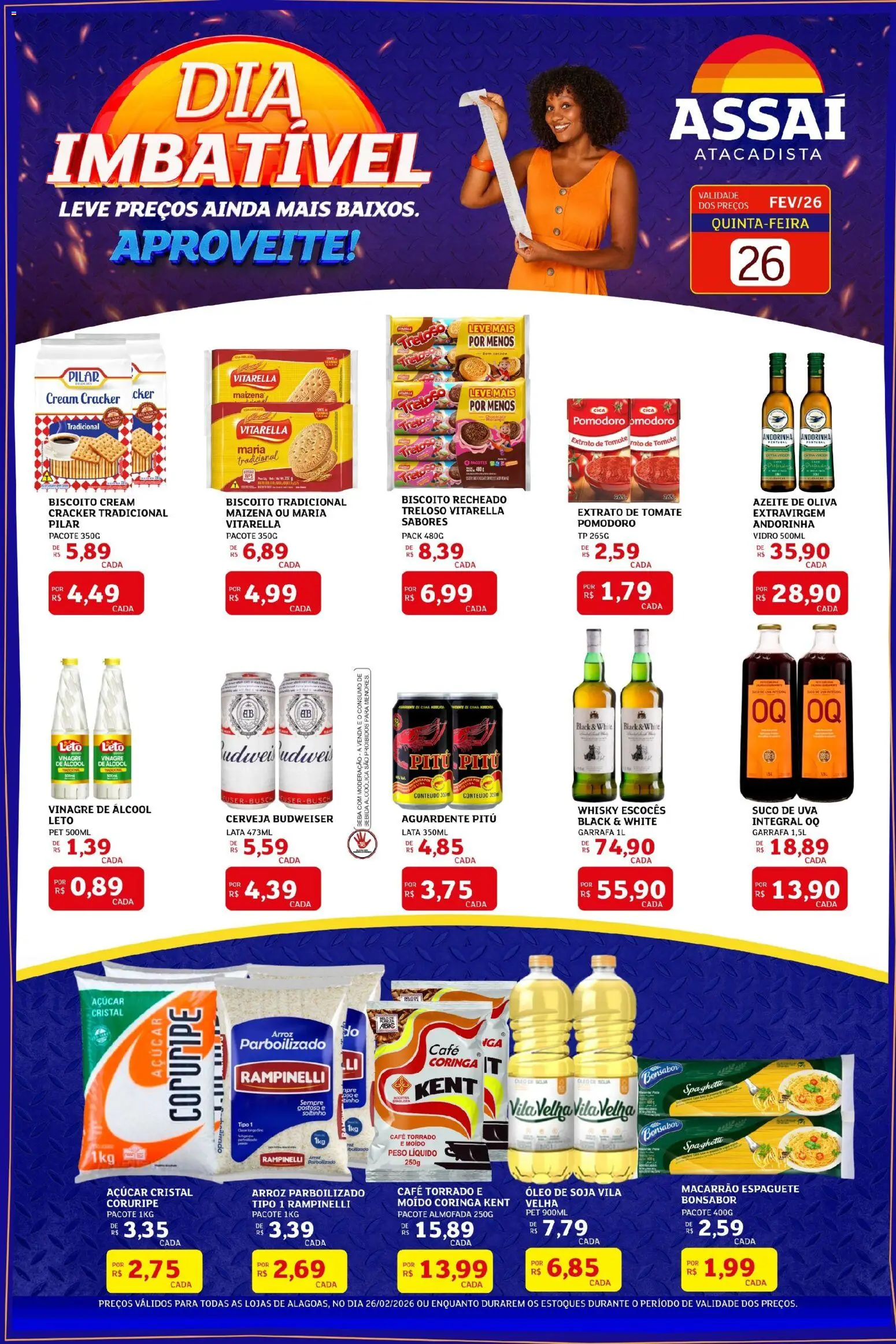 Assaí Atacadista Folheto - válido de 26.02.2026 | Página: 1 | Produtos: Biscoito, Whisky, Cama, Cream cracker