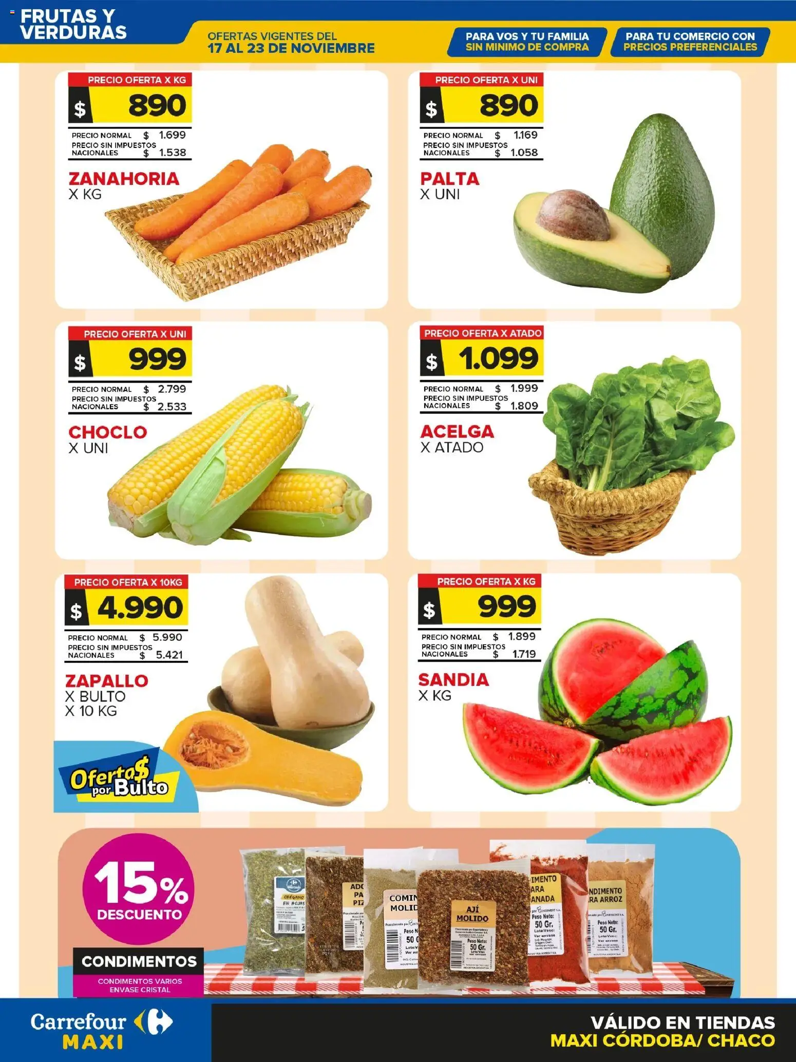 Carrefour - Frutas y Verduras - Cordoba │ válido desde el 17.11.2025 | Página: 1 | Productos: Peso, Acelga, Sandía, Palta