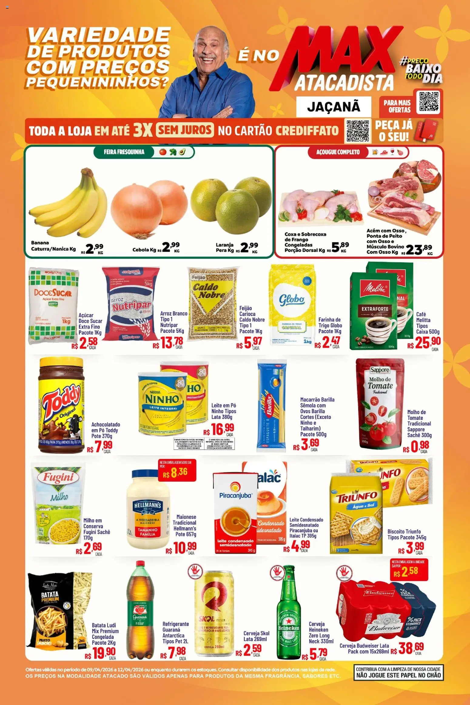 Max Atacadista Folheto - válido de 09.04.2026 | Página: 1 | Produtos: Cebola, Leite integral, Sal, Leite condensado