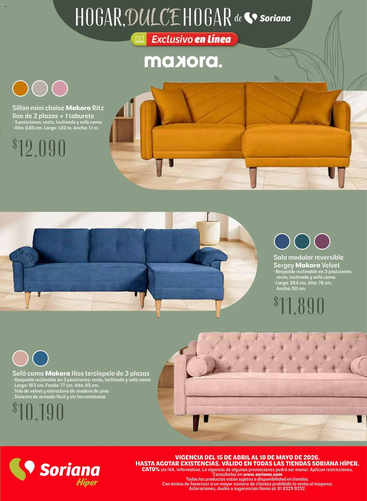 Nuevas ofertas de Soriana válidas en toda la República Mexicana desde el 15.04.2026. ¡Encuentra las mejores ofertas en Soriana Hogar Dulce Hogar Híper Nacional! | Página: 37 | Productos: Sofá, Sillón, Cama, Modular