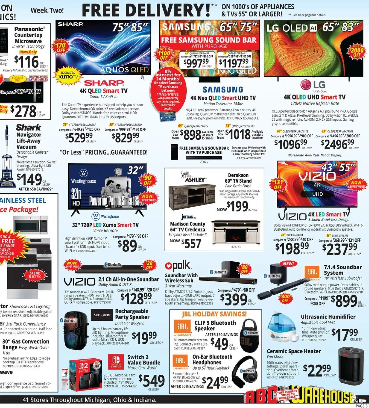 ABC Warehouse Weekly Ad - valid from 04.01.2026 | Page: 3 | Products: Switch, Sound Bar, Headphones, Microphone