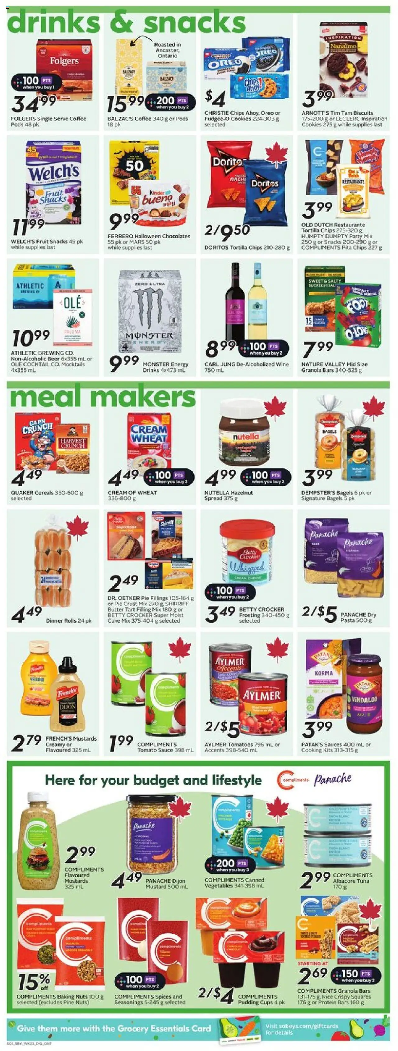 Sobeys flyer valid from 02.10.2025 | Page: 12 | Products: Chips, Cookies, Butter, Coffee