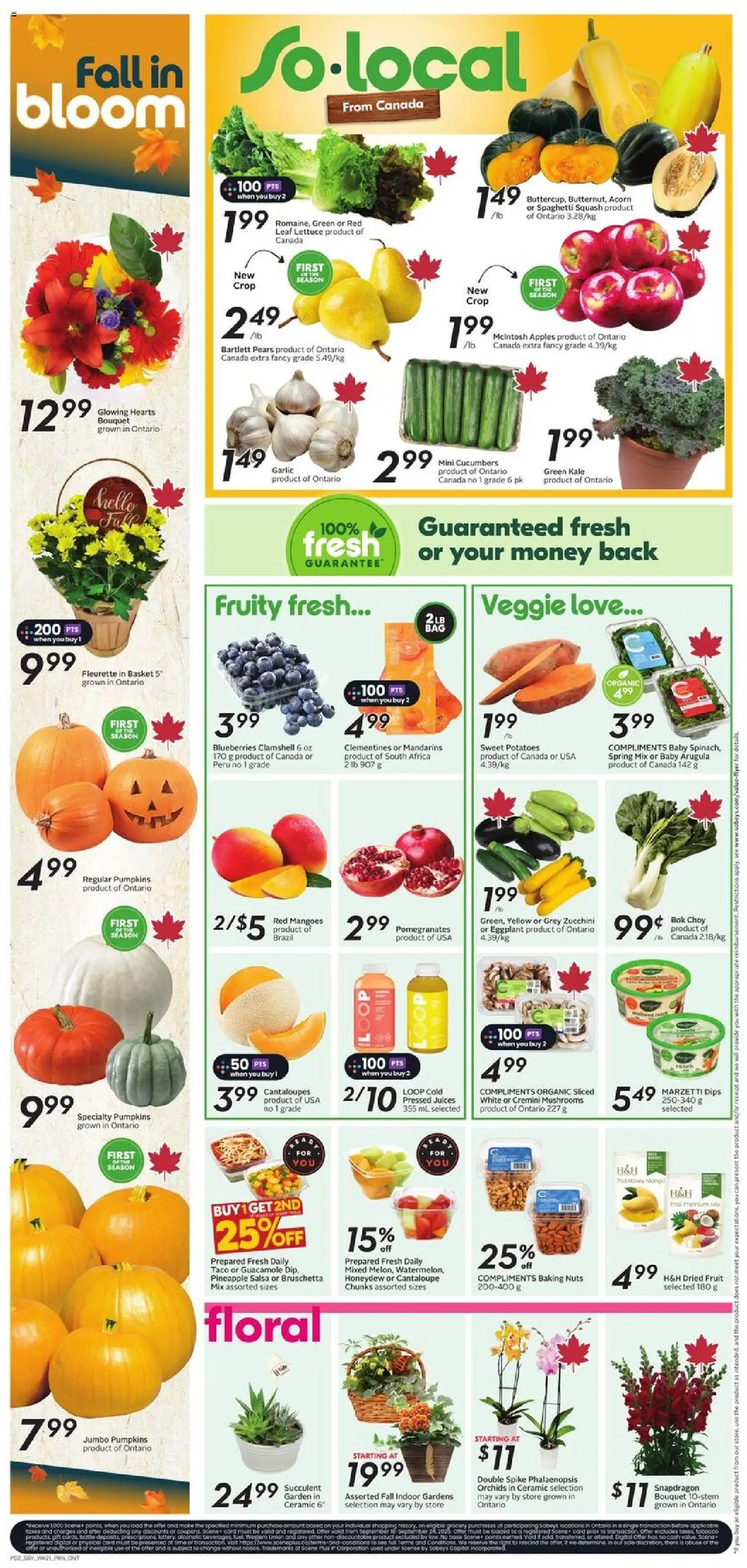 Sobeys flyer valid from 18.09.2025 | Page: 5 | Products: Pineapple, Nuts, Basket, Apples