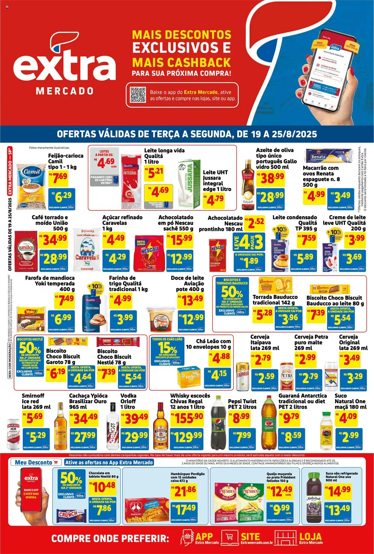 Extra Folheto - válido de 19.08.2025 | Página: 1 | Produtos: Queijo, Farofa, Leite condensado, Doce de leite