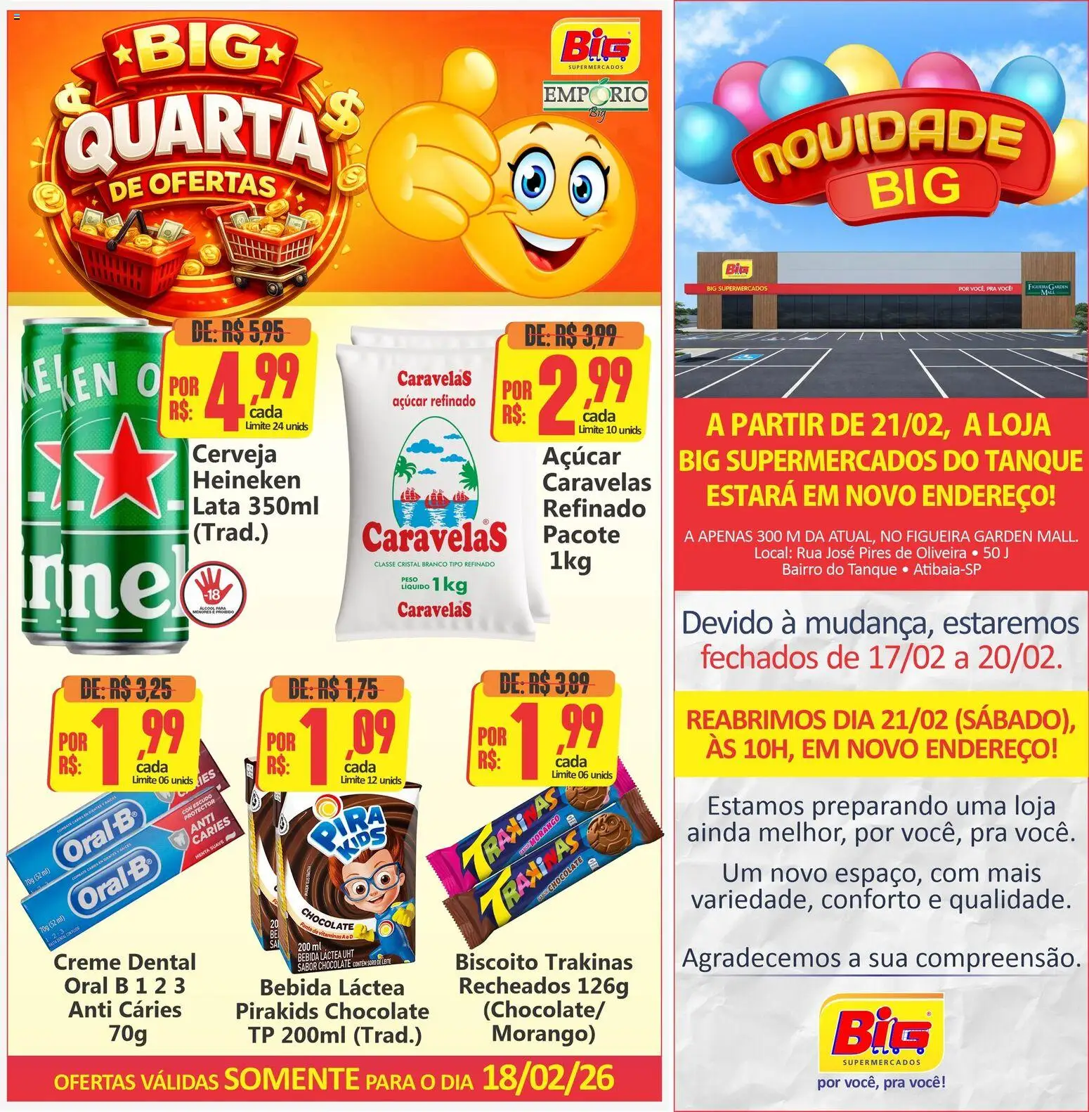 Big Supermercados Folheto - válido de 18.02.2026 | Página: 1 | Produtos: Heineken, Tanque, Bebida, Açúcar