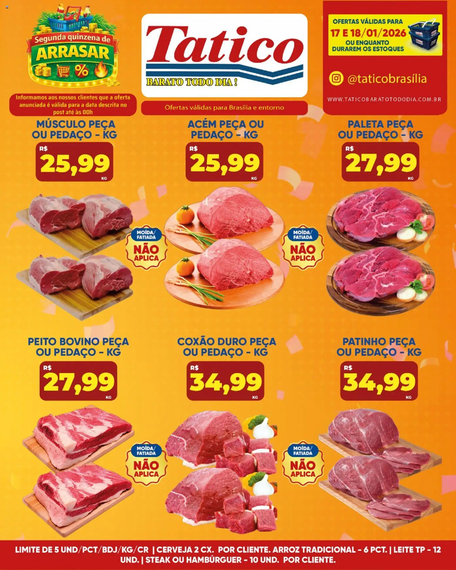 Tatico Folheto - válido de 17.01.2026 | Página: 12 | Produtos: Leite, Cerveja, Arroz, Hambúrguer
