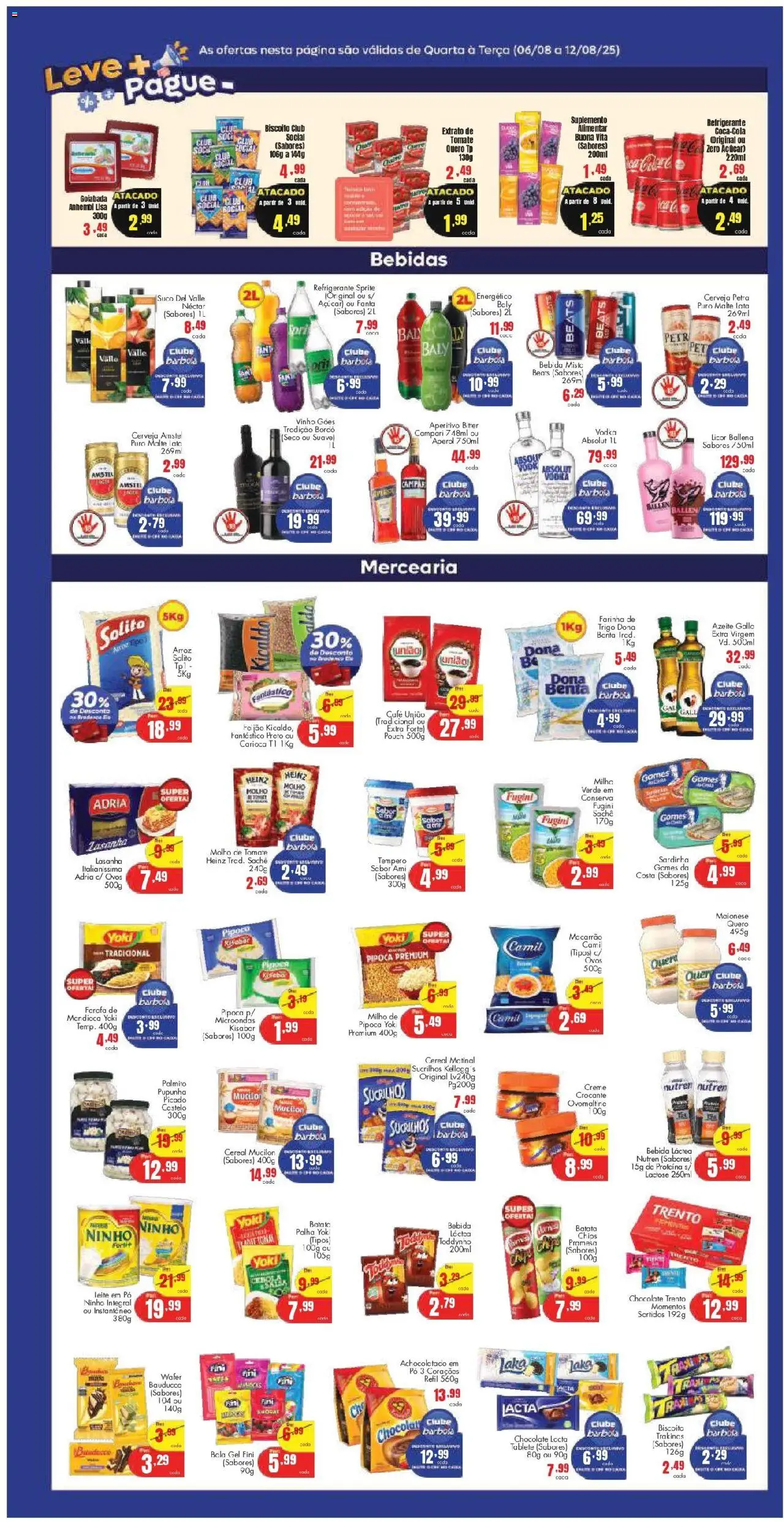 Barbosa Supermercados Folheto - válido de 06.08.2025 | Página: 3 | Produtos: Leite, Arroz, Creme, Pipoca