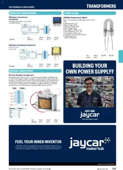 Preview of Jaycar Engineering & Scientific Catalogue 2025/2026  - valid from 09.07.2025 | Page: 225 | Products: Tap, Amplifier, Speaker, Transformer