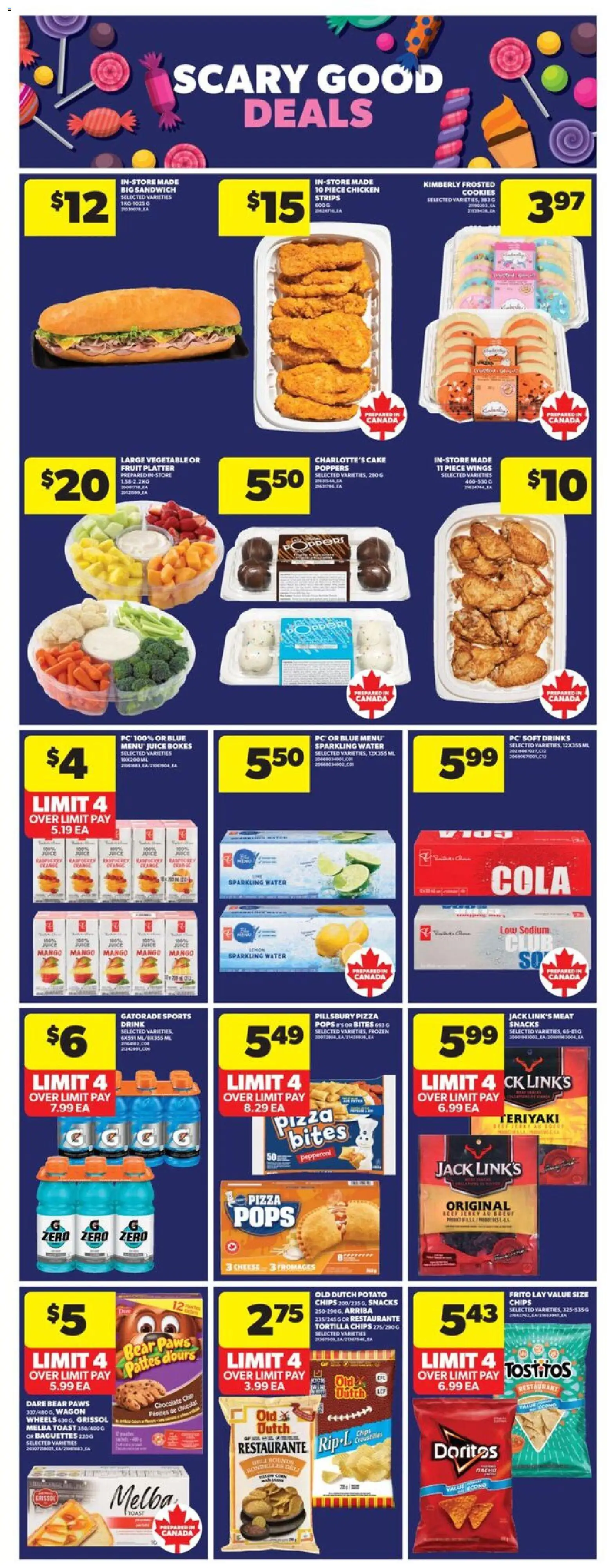 Real Canadian Superstore flyer valid from 23.10.2025 | Page: 11 | Products: Chips, Chocolate, Pizza, Juice