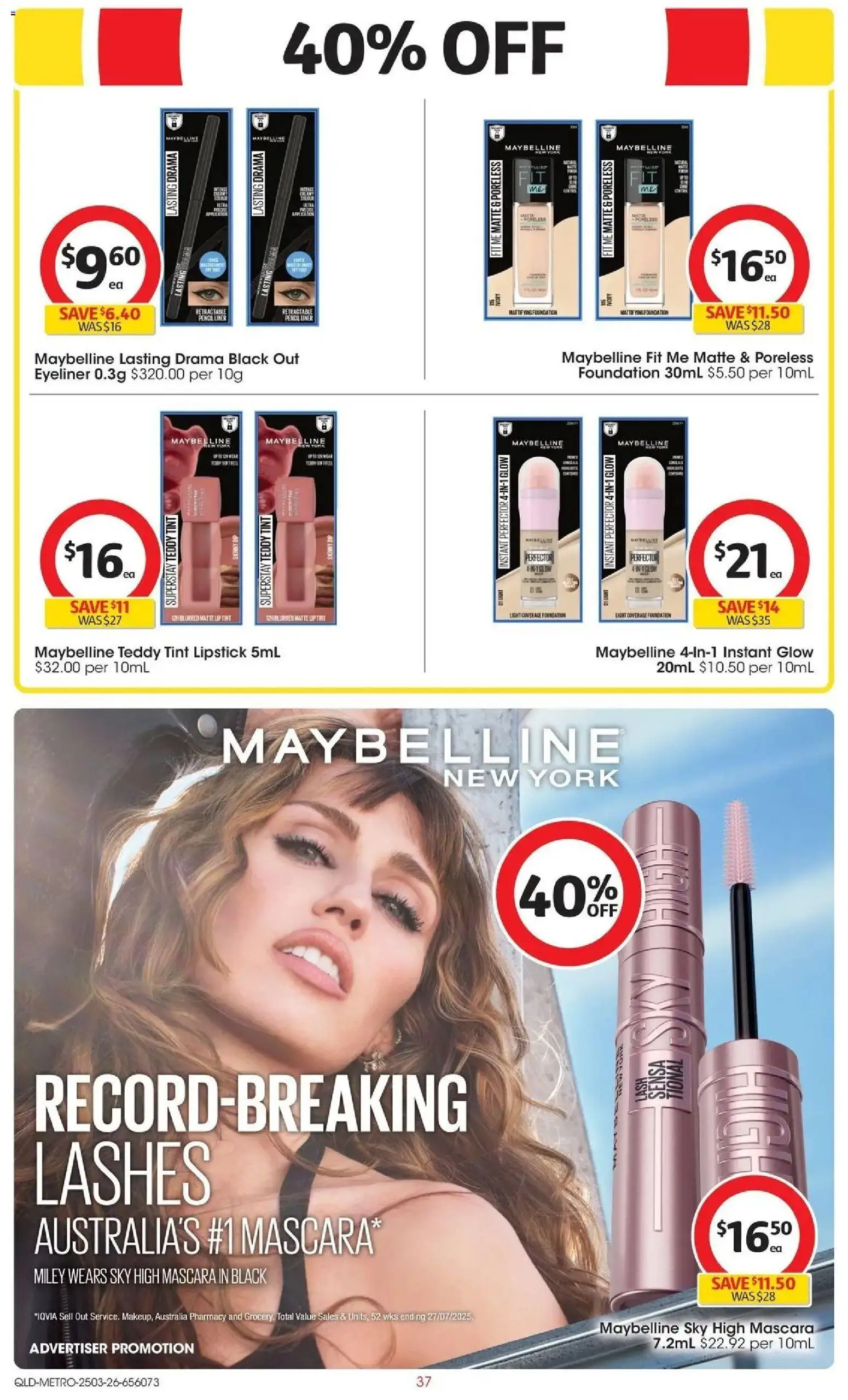 Coles catalogue - valid from 24.03.2026 | Page: 37 | Products: Mascara, Eyeliner, Lipstick, Foundation