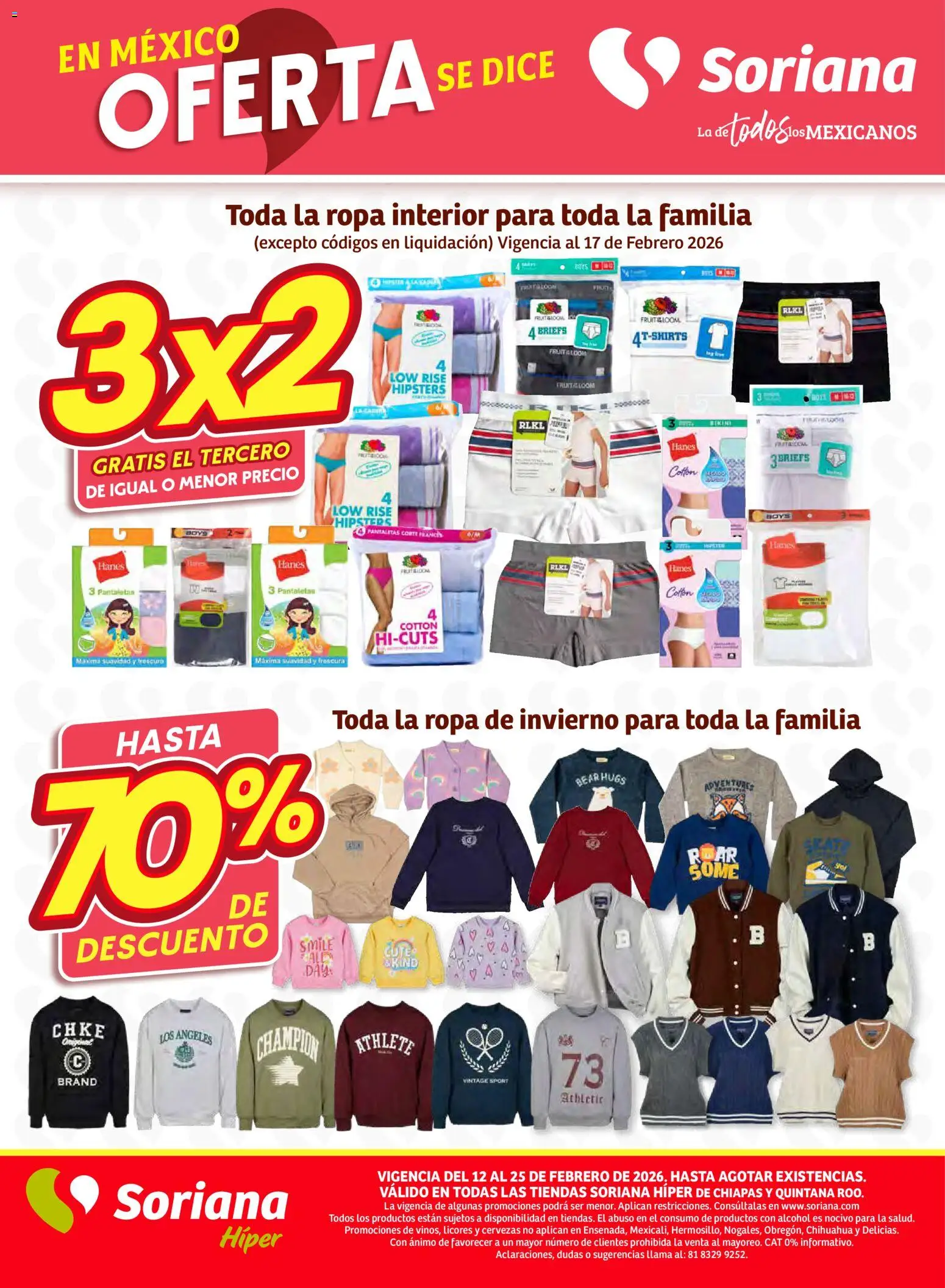Nuevas ofertas de Soriana válidas en toda la República Mexicana desde el 12.02.2026. ¡Encuentra las mejores ofertas en Soriana - Preciazazaso Híper: Frontera Chia, Q. Roo! | Página: 64 | Productos: Pantaletas, Ropa, Ropa interior