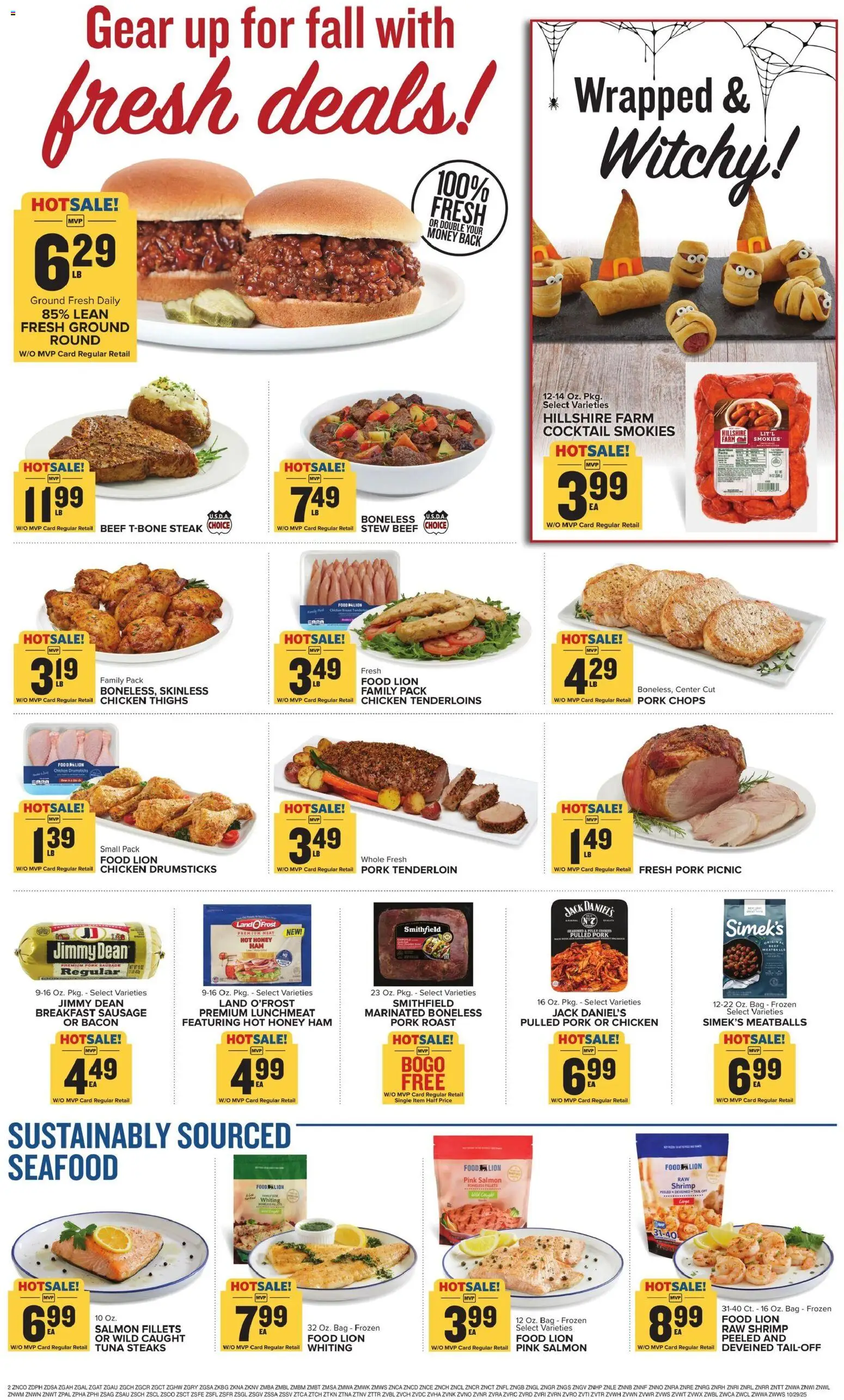 Food Lion Weekly Ad - valid from 29.10.2025 | Page: 3 | Products: Ham, Pork, Beef, Seafood
