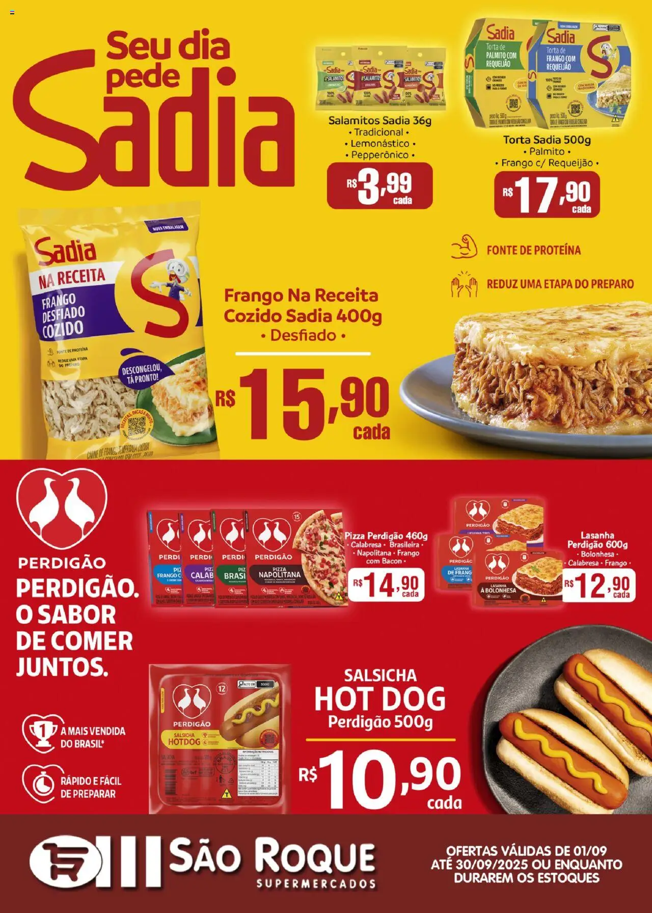 São Roque Supermercados Folheto - válido de 19.09.2025 | Página: 9 | Produtos: Salsicha, Carne de frango, Massa, Frango