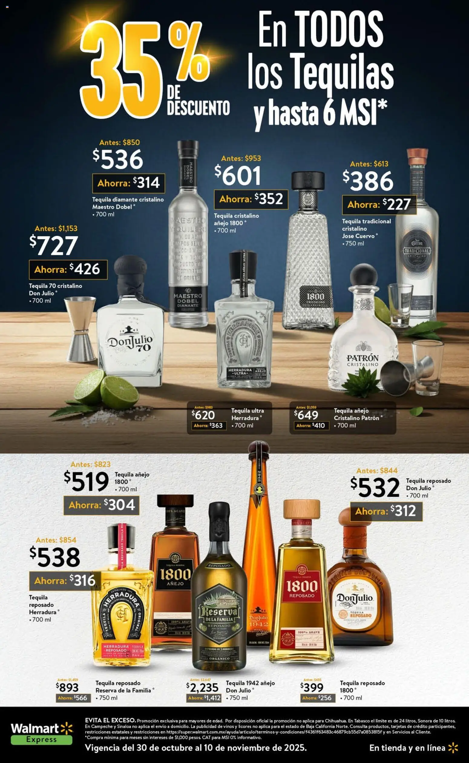 Nuevas ofertas de Walmart Express válidas en toda la República Mexicana desde el 30.10.2025. ¡Encuentra las mejores ofertas en Walmart Express folleto! | Página: 8 | Productos: Res, Tequila