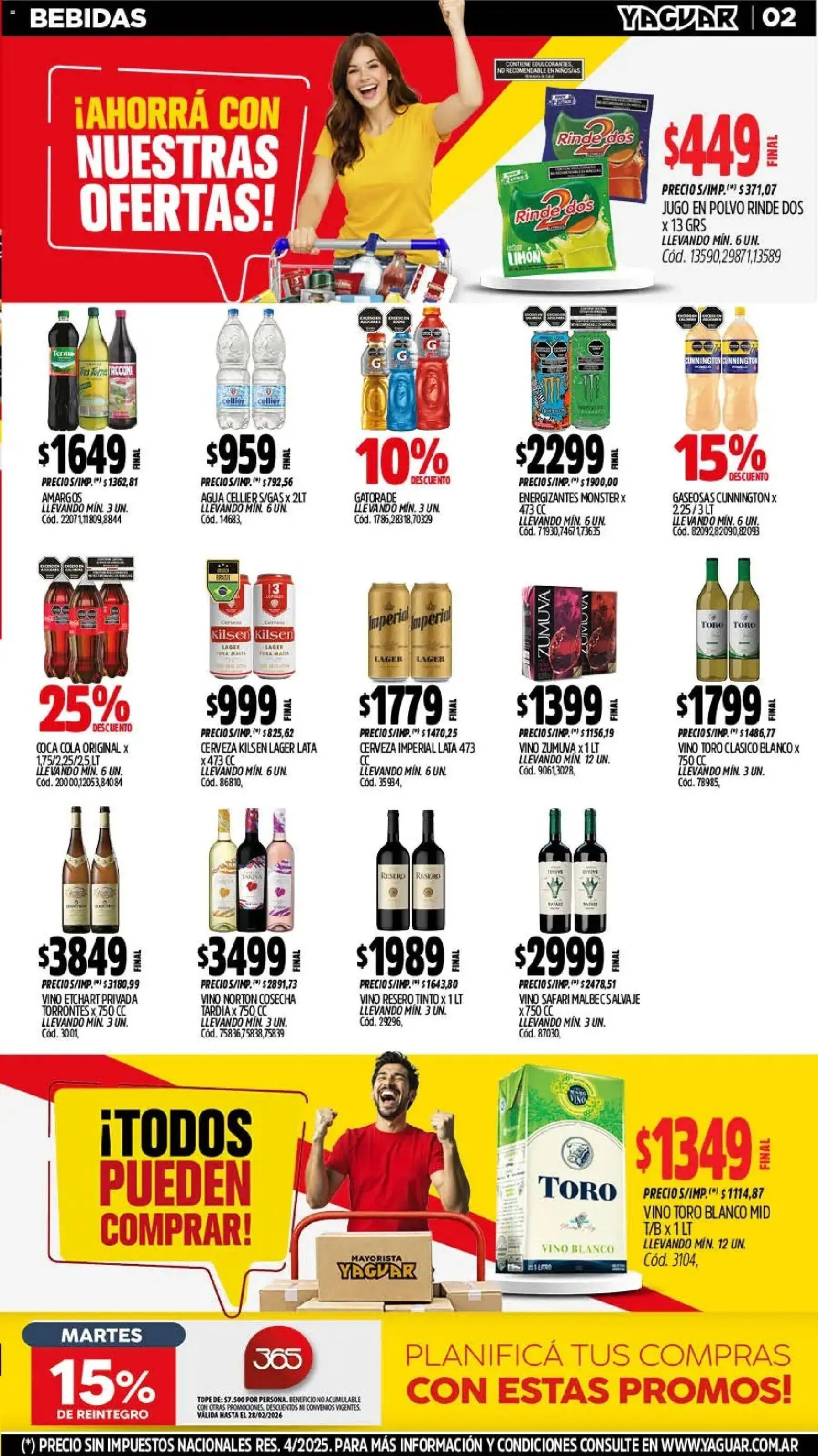 Yaguar - Oferta Semanal San Juan │ válido desde el 23.02.2026 | Página: 2 | Productos: Agua, Jugo, Vino, Cerveza
