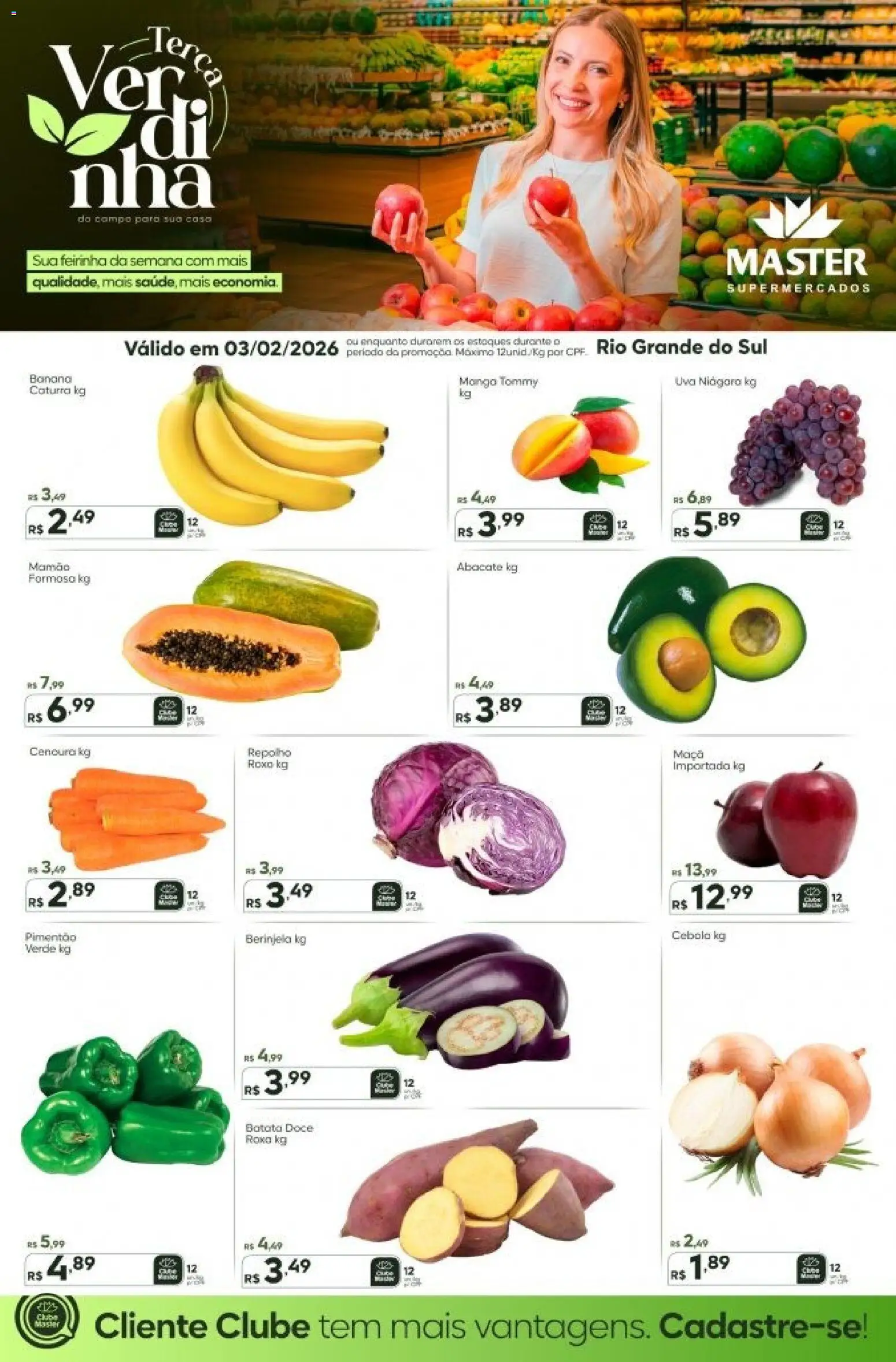 Master Folheto - válido de 03.02.2026 | Página: 1 | Produtos: Berinjela, Cebola, Cenoura, Batata
