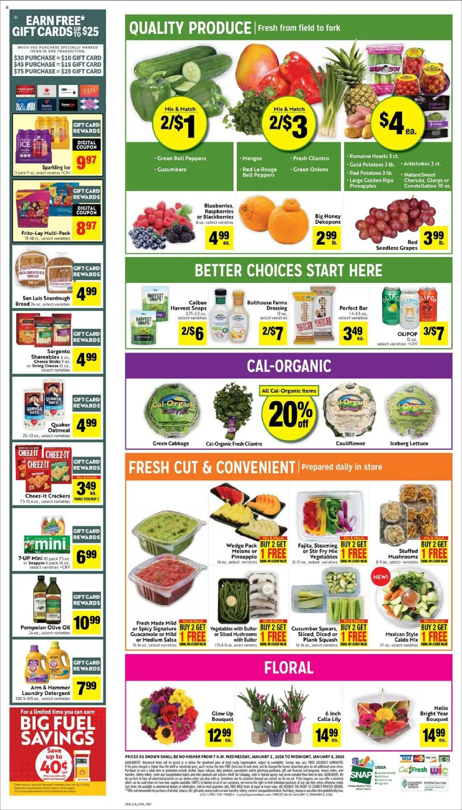 Lucky Supermarkets Weekly - AK - valid from 02.01.2026 | Page: 4 | Products: Romaine, Lettuce, Mushrooms, Potatoes