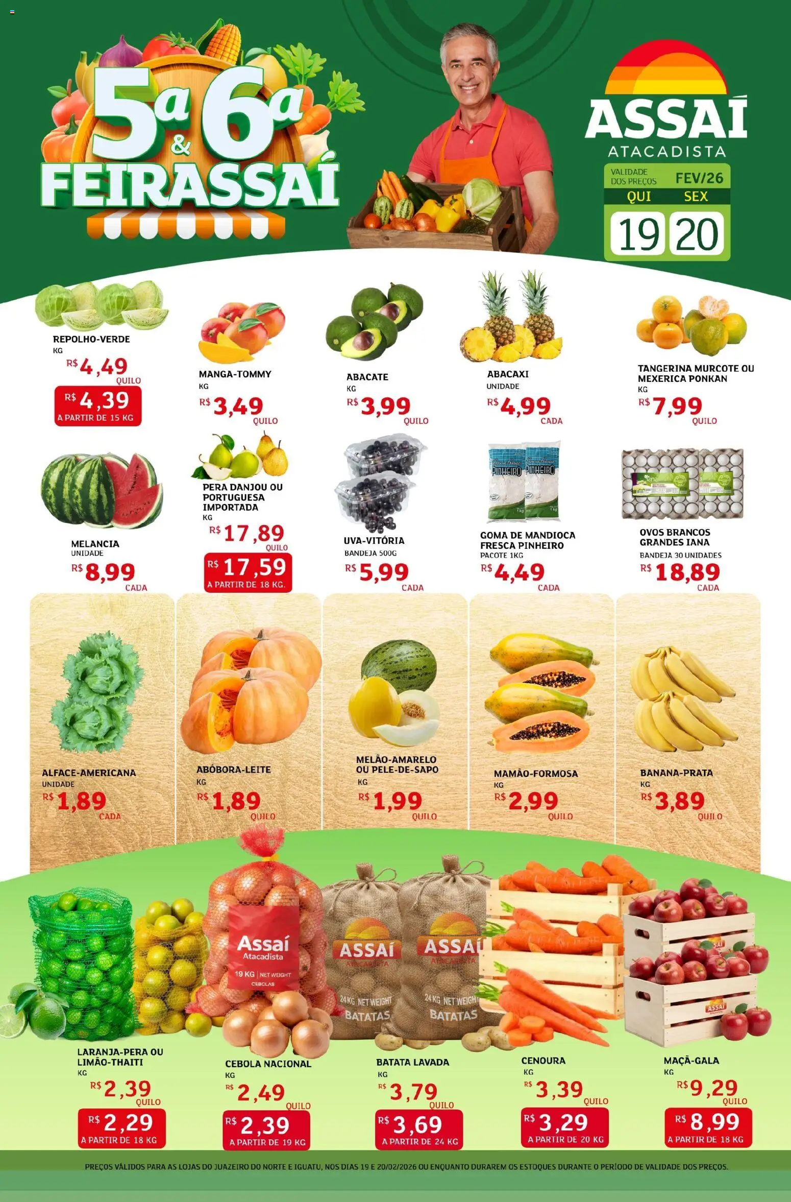 Assaí Atacadista Folheto - válido de 19.02.2026 | Página: 1 | Produtos: Ovos, Abacaxi, Cenoura, Batata