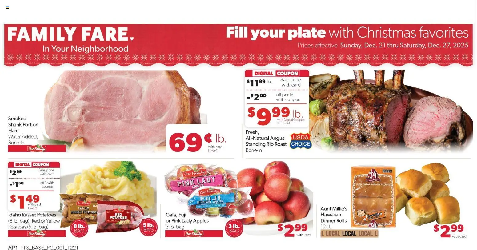 Family Fare Weekly Ad - valid from 21.12.2025 | Page: 2 | Products: Apples, Potatoes, Water, Bag