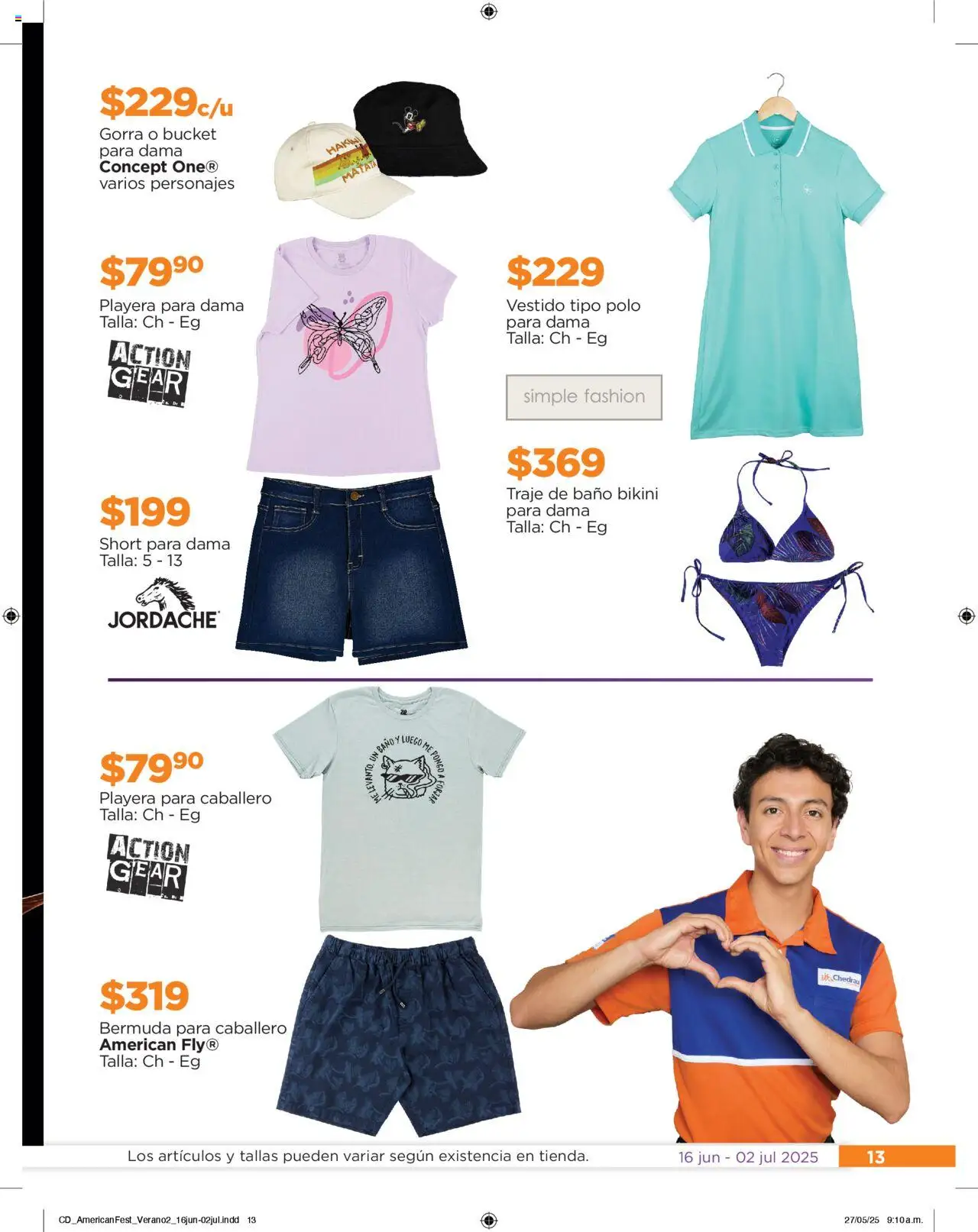 Nuevas ofertas de Chedraui válidas en toda la República Mexicana desde el 16.06.2025. ¡Encuentra las mejores ofertas en Chedraui folleto! | Página: 13 | Productos: Traje, Gorra, Bikini, Bermuda